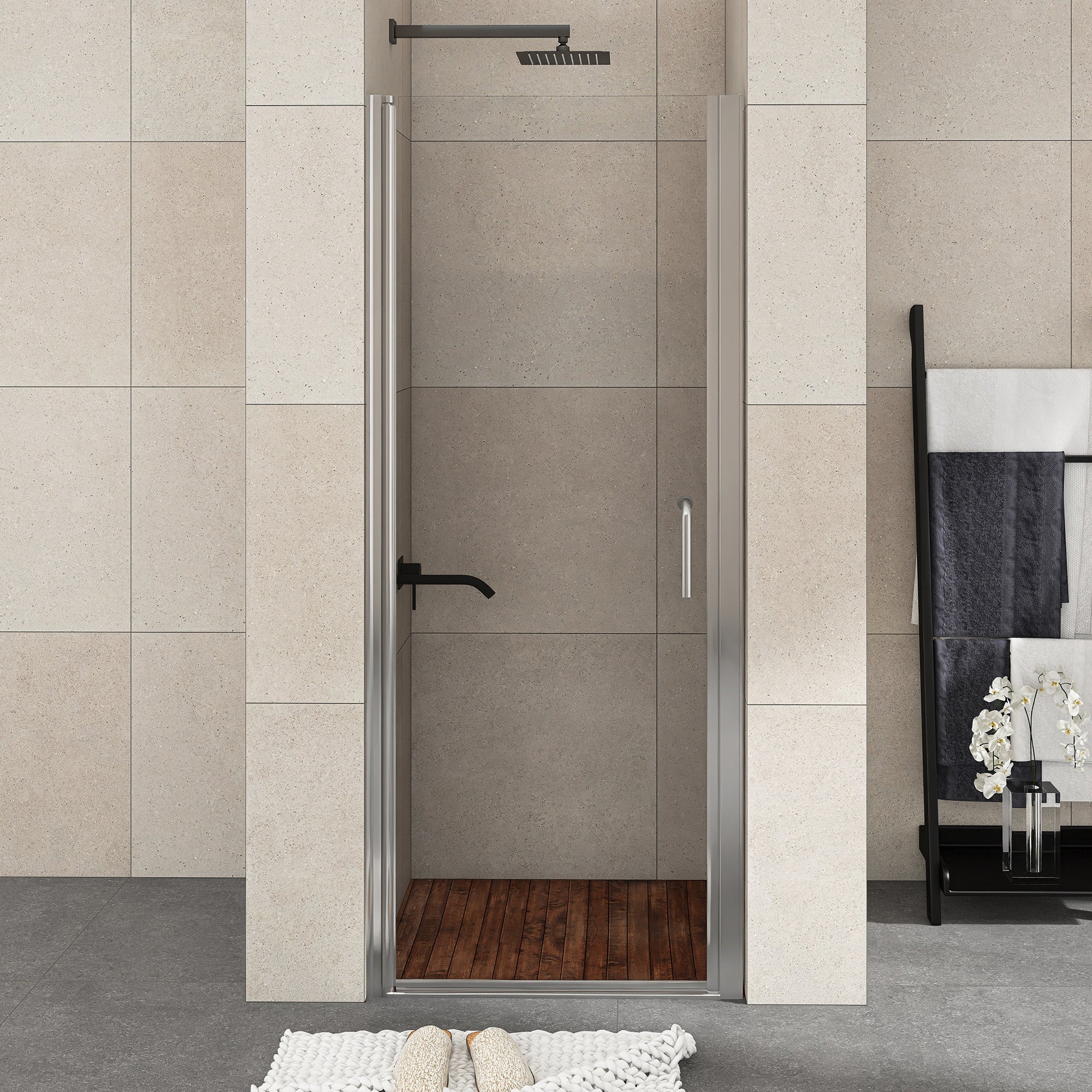 Staykiwi Pivot Semi-Frameless Shower Door with Clear Glass