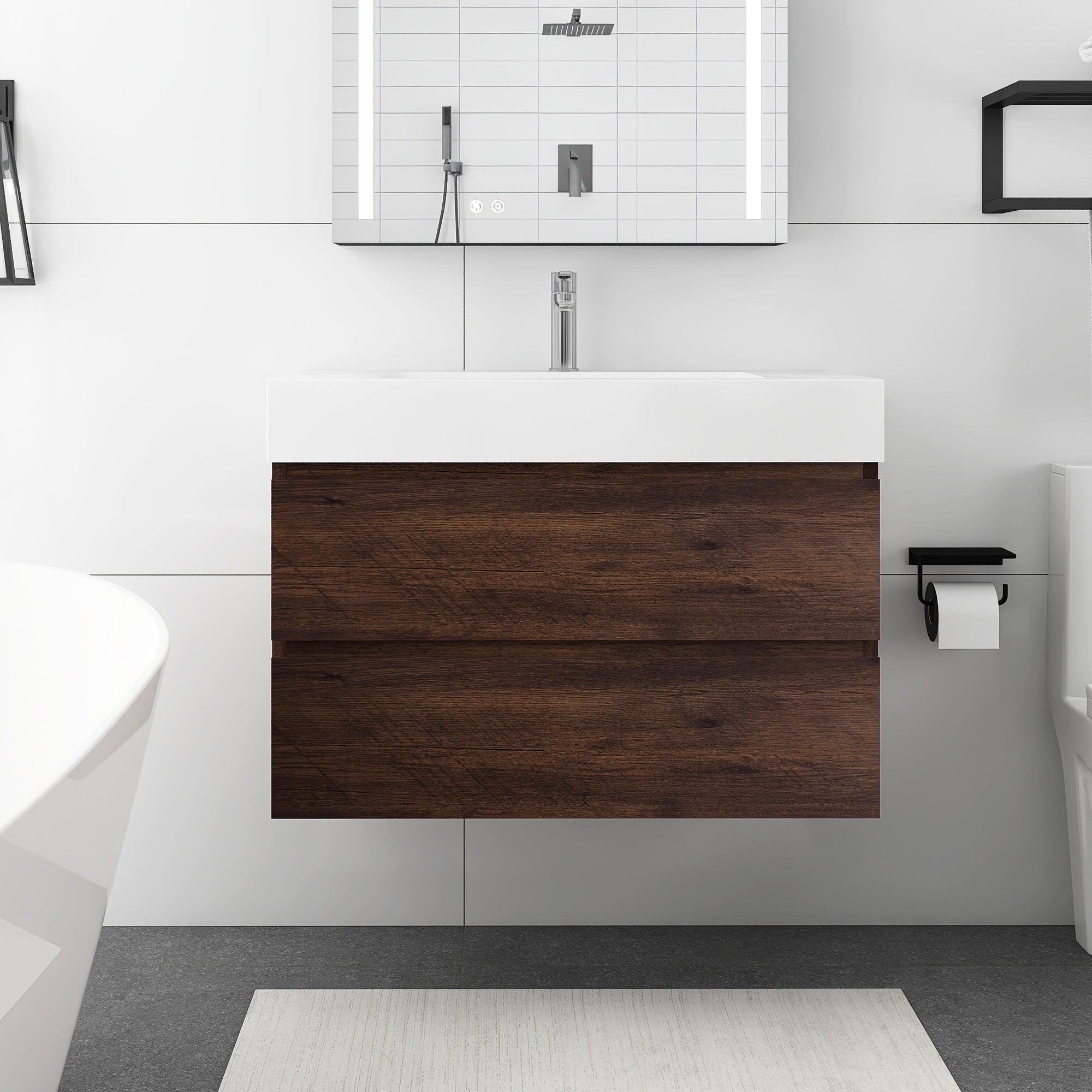 Staykiwi Wall-Mounted Bathroom Vanity Set with Integrated Solid Surface Sink