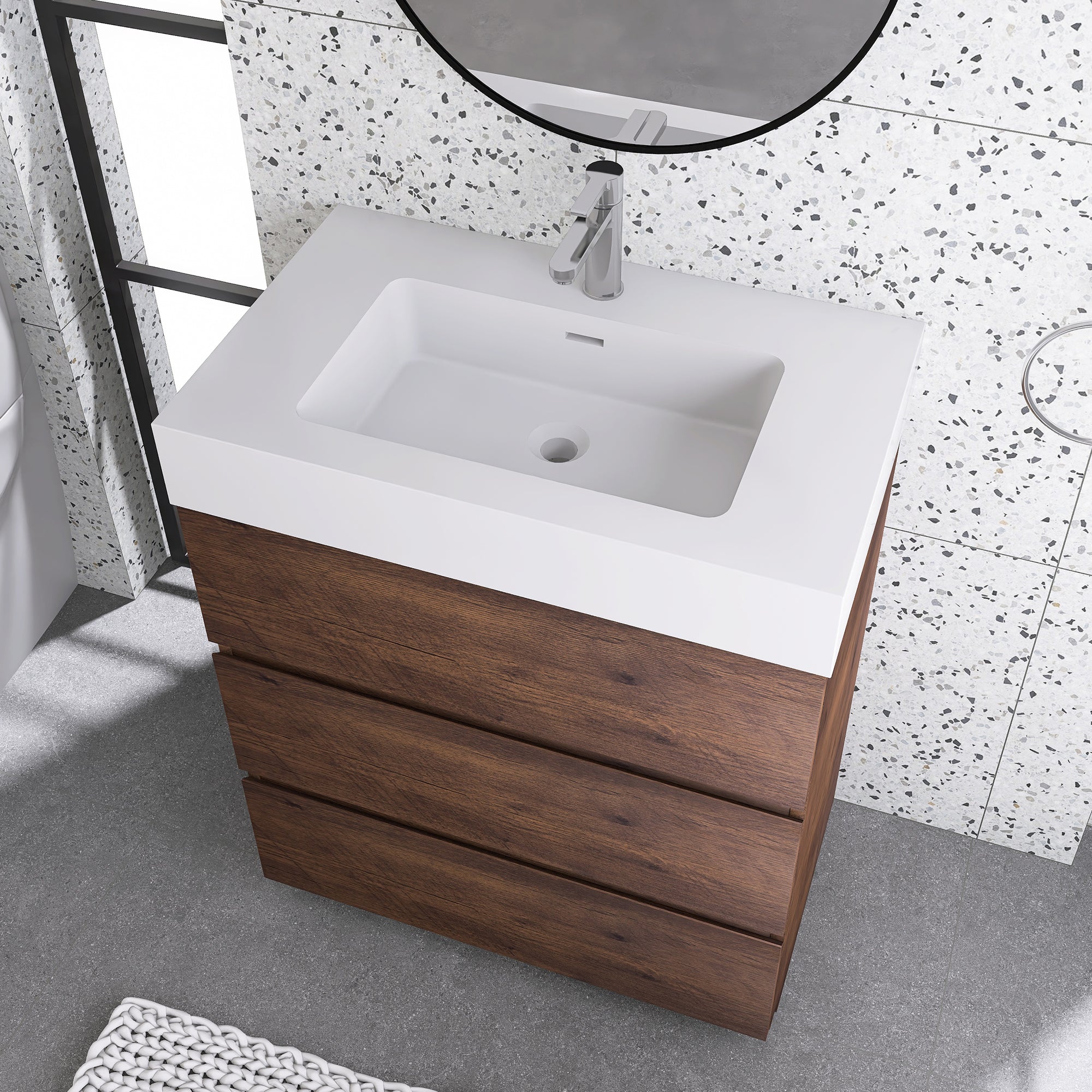 Staykiwi Freestanding Bathroom Vanity Set with Black Integrated Solid Surface Sink
