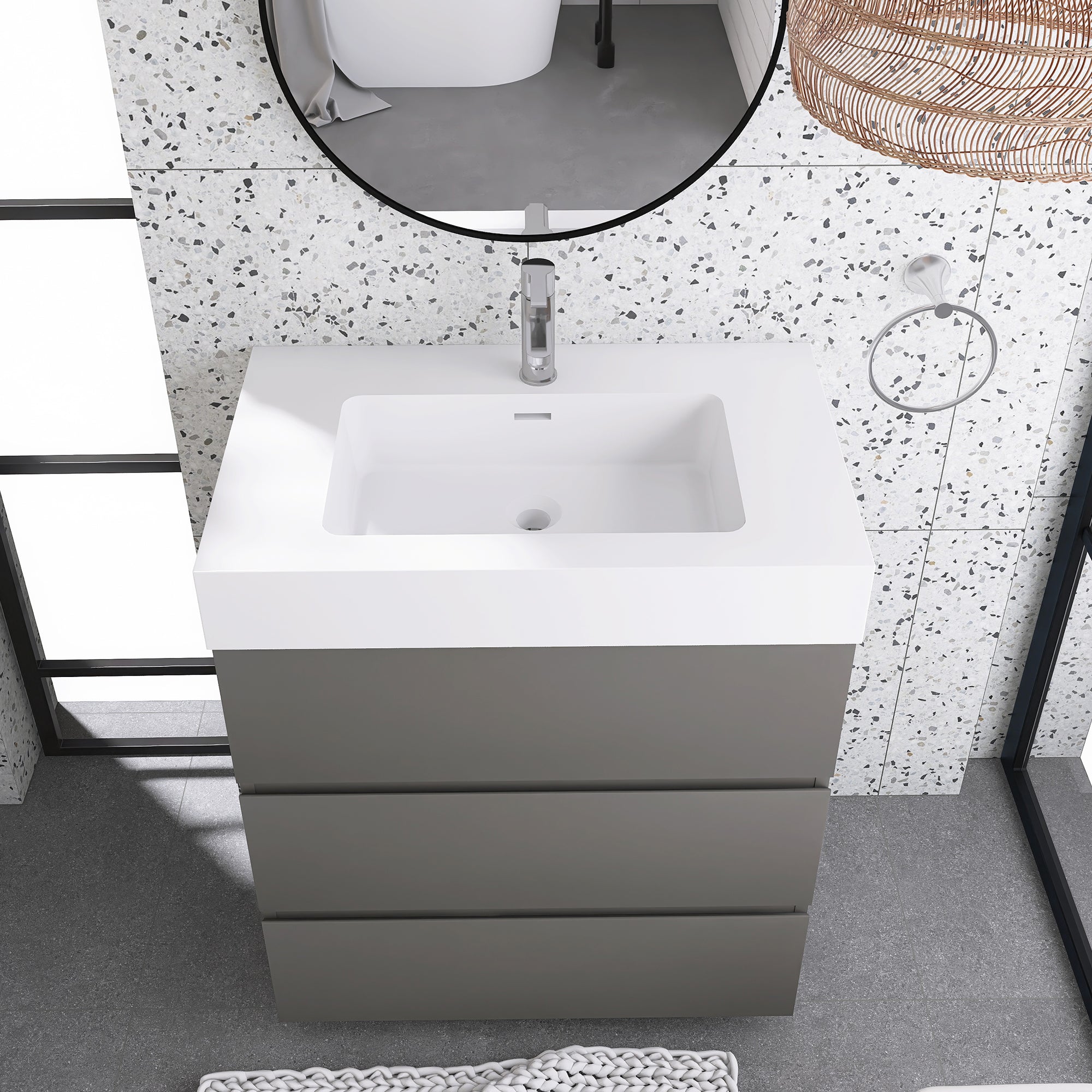 Staykiwi Freestanding Bathroom Vanity Set with Black Integrated Solid Surface Sink