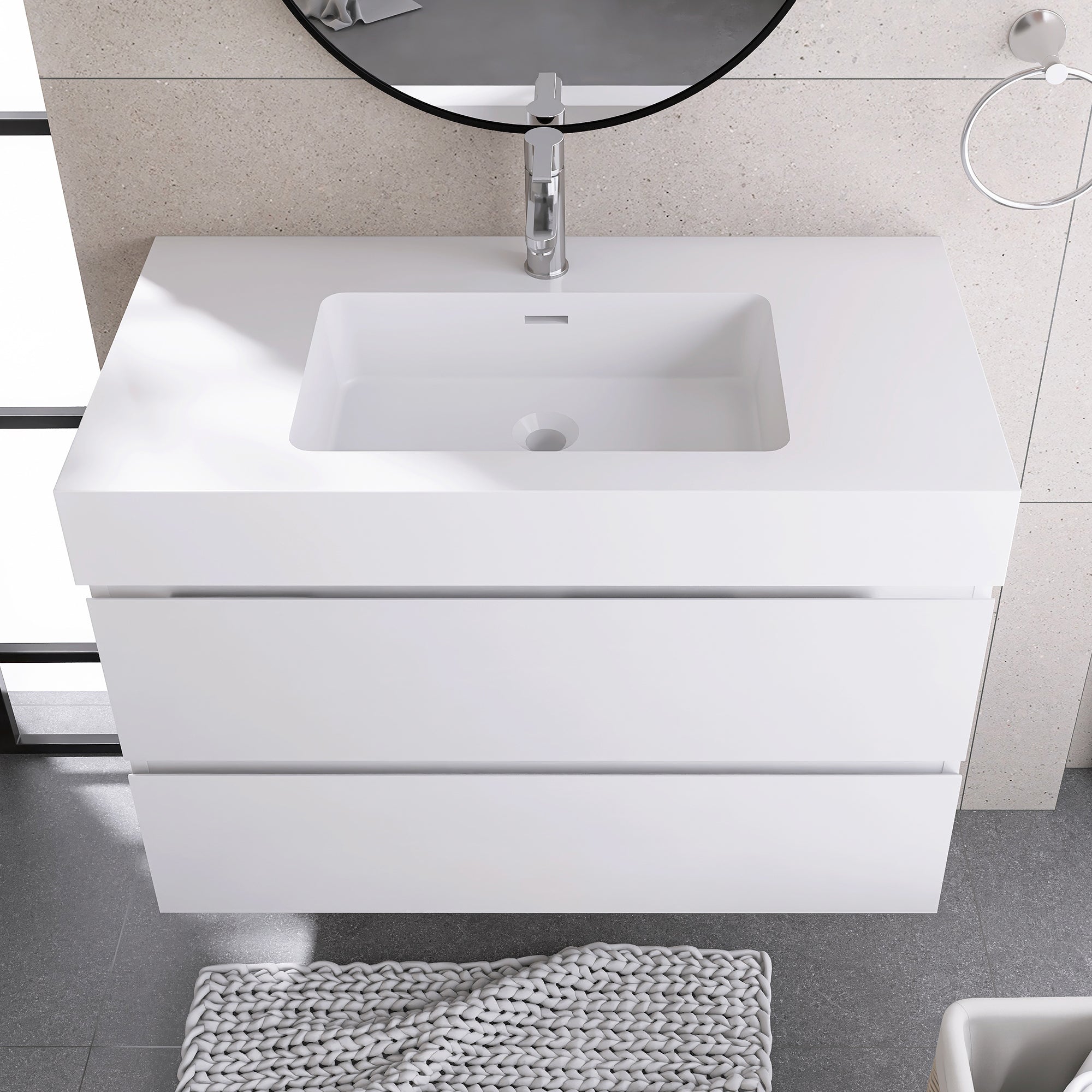 Staykiwi Wall-Mounted Bathroom Vanity Set with Integrated Solid Surface Sink