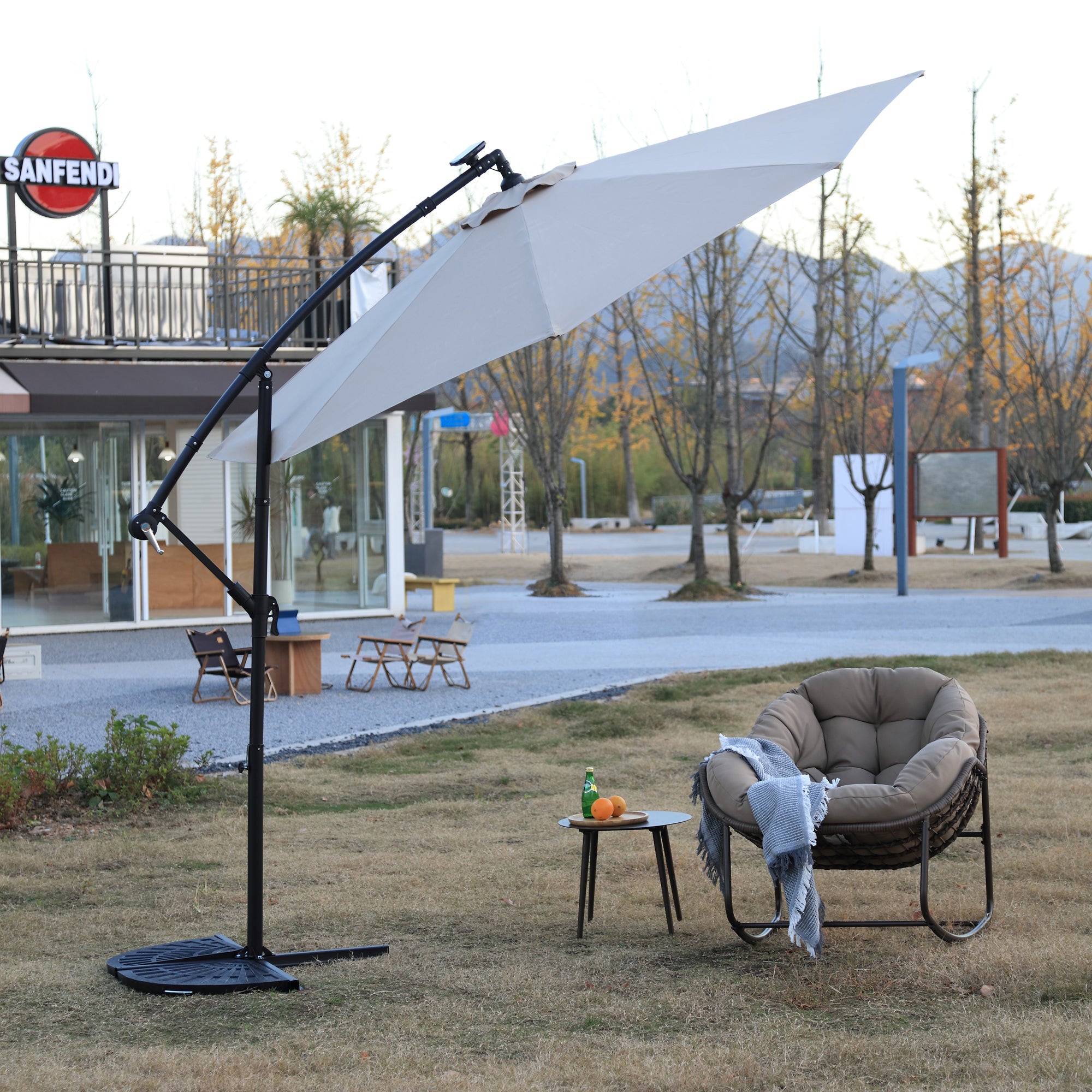 10 ft. Offset Hanging Outdoor Market Umbrella with Solar LED BOHFPU02KH
