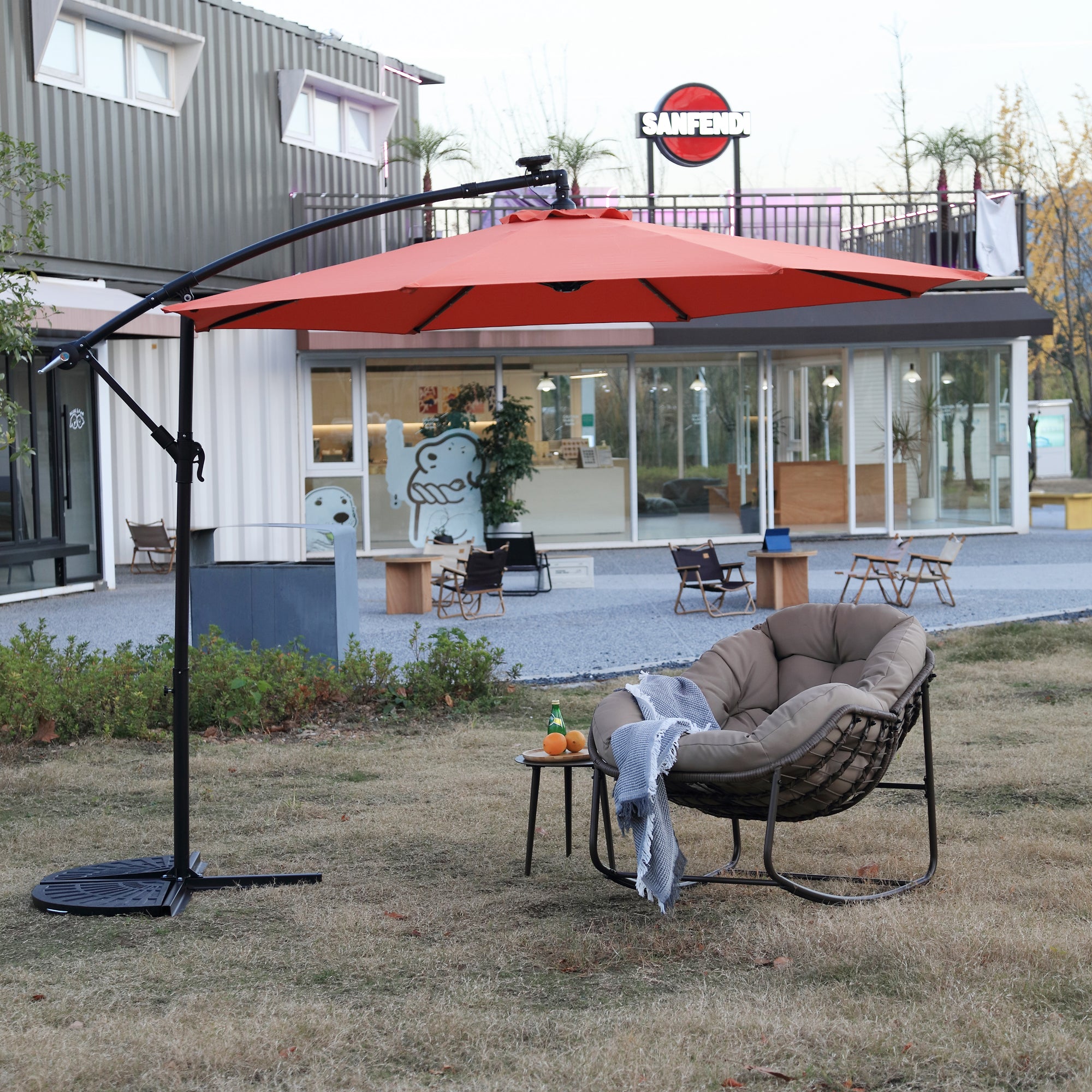 10 ft. Offset Hanging Outdoor Market Umbrella with Solar LED BOHFPU02ORG