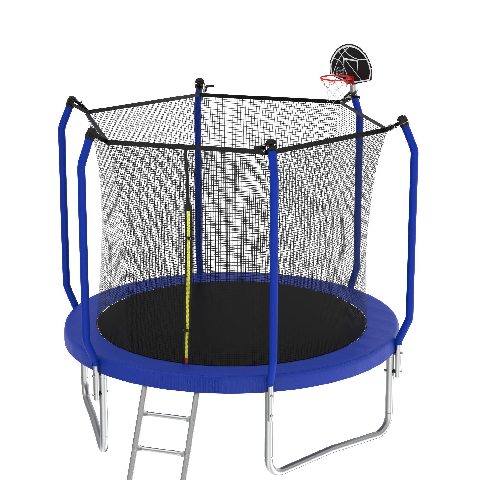 10 ft. Blue Galvanized Anti-Rust Outdoor Round Trampoline with Basketball Hoop and Enclosure Net BOMERTP54-BL