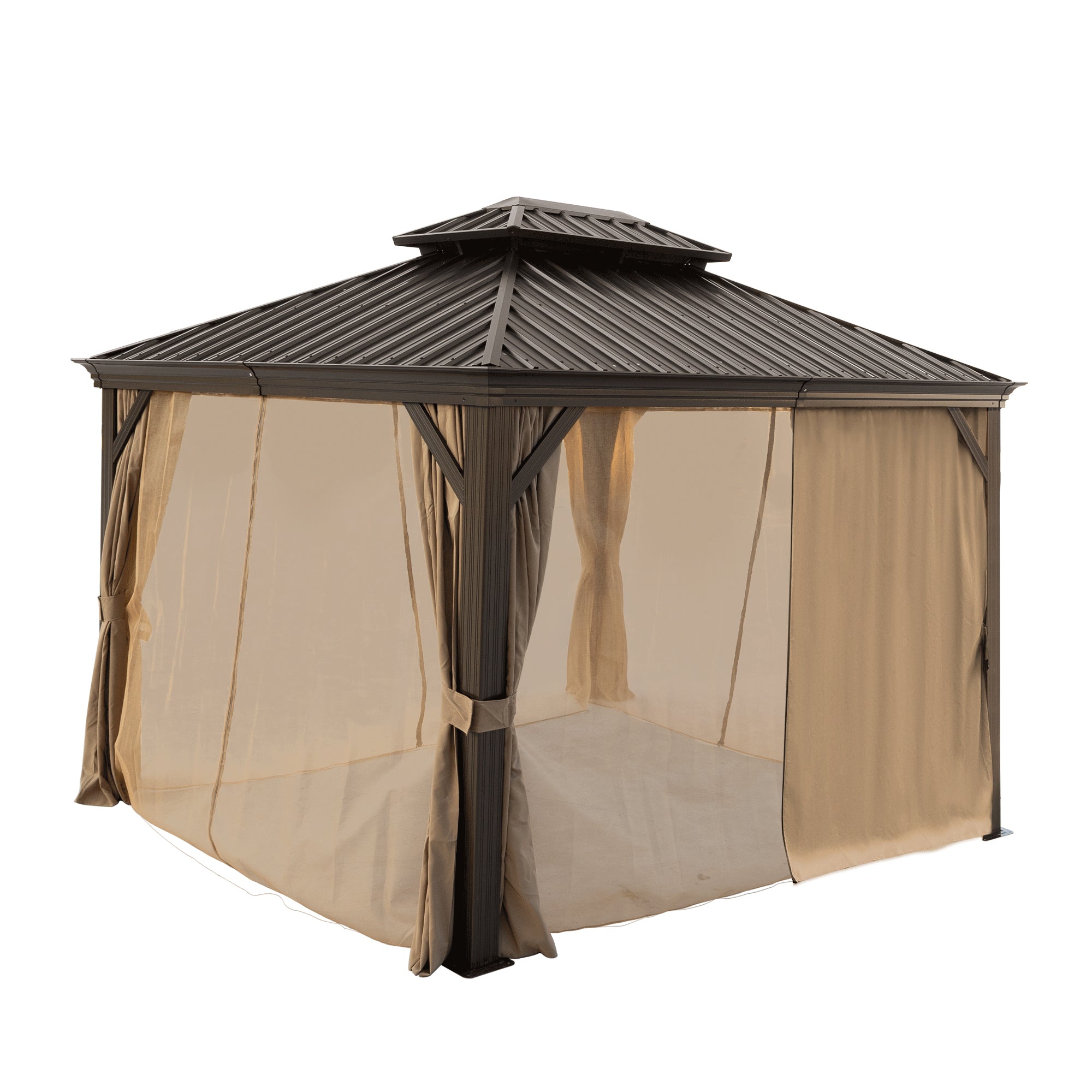 10 ft. x 12 ft. Aluminum Alloy Outdoor Patio Hardtop Gazebo with Netting and Curtain