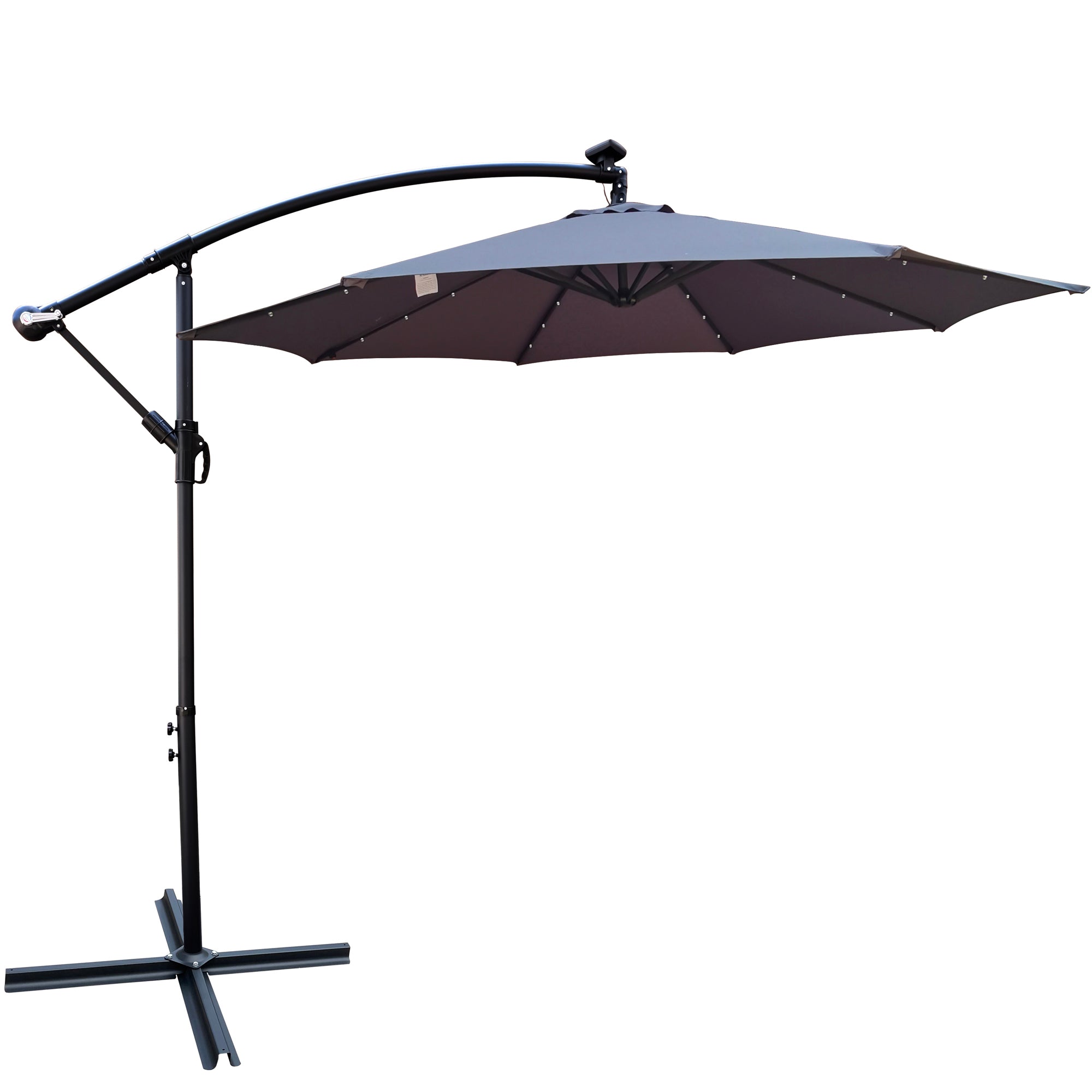10 ft. Outdoor Patio Solar Powered LED Lighted Sun Shade Market Waterproof 8 Ribs Umbrella with Crank and Cross Base