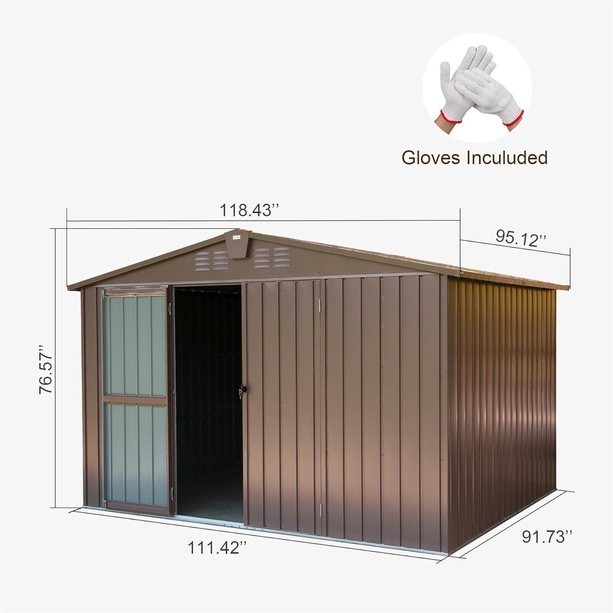 10 ft. W x 8 ft. D Brown Metal Storage Shed with Double Door (80 sq. ft.) JMCPGS07-BRO