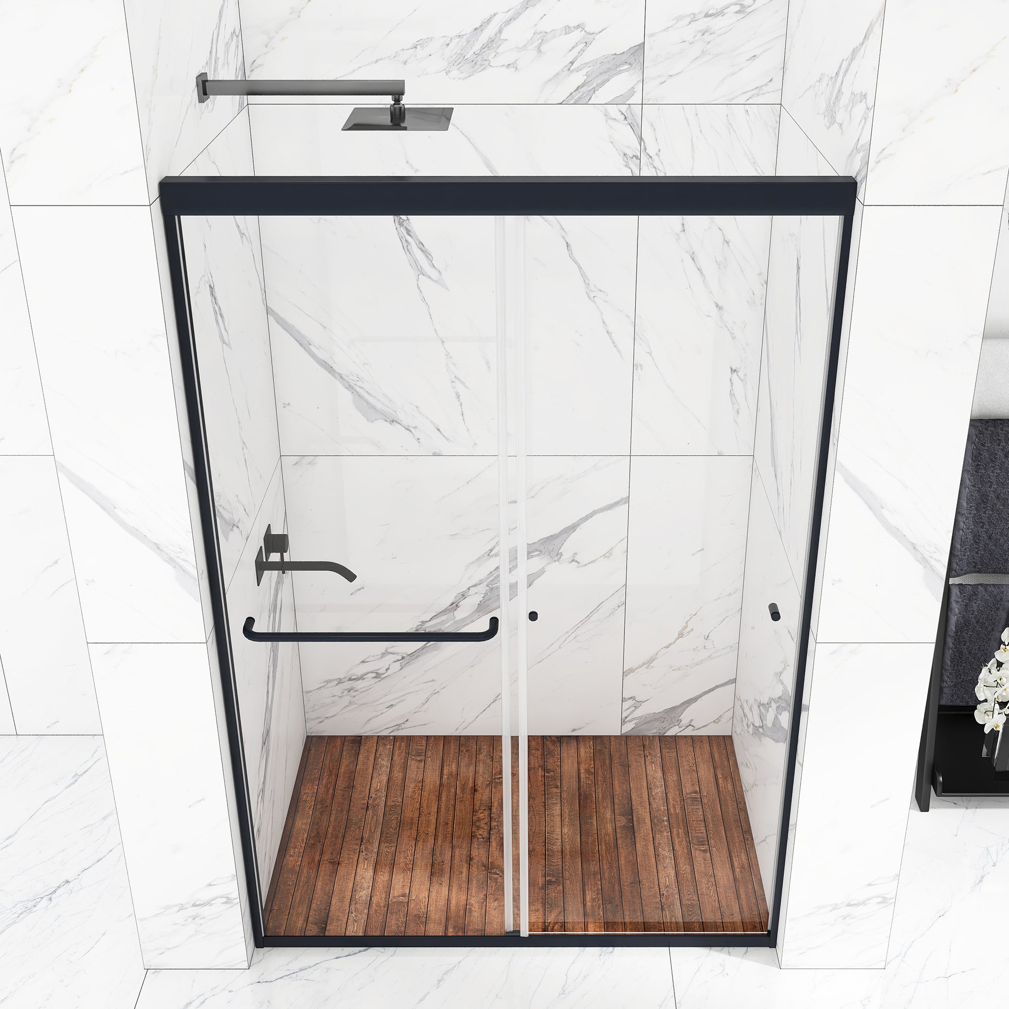 Staykiwi Double Sliding Framed Shower Door with Tempered Glass