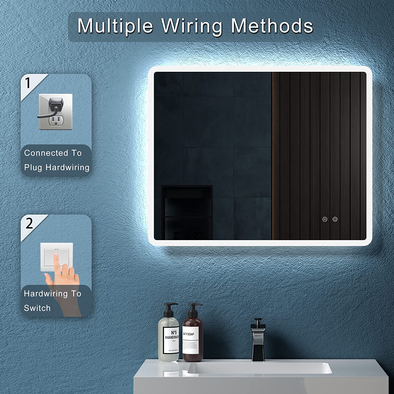 JimsMaison Rectangular Frameless Dimmable Wall Mounted LED Bathroom Vanity Mirror
