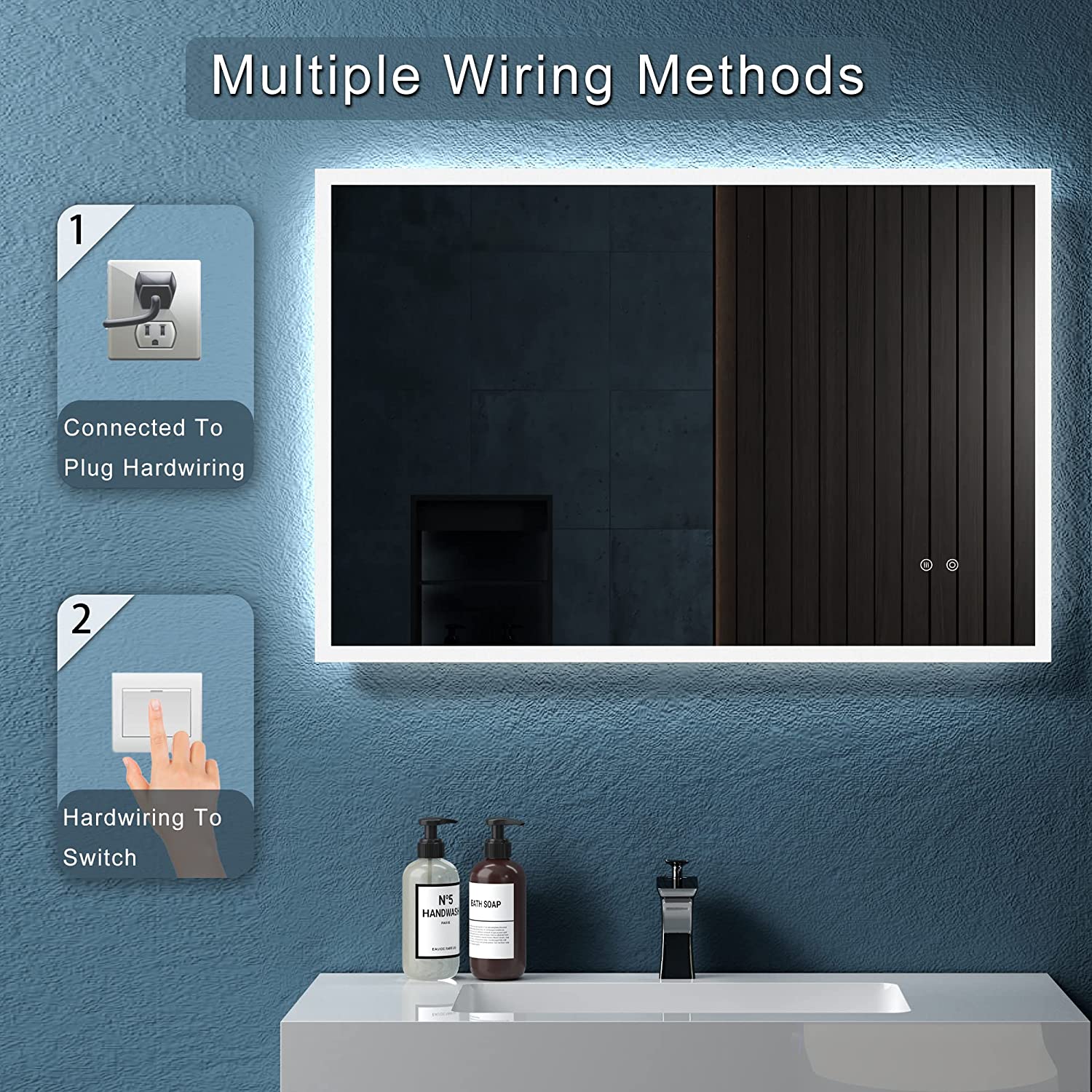 JimsMaison Rectangular Frameless Dimmable Wall Mounted LED Bathroom Vanity Mirror