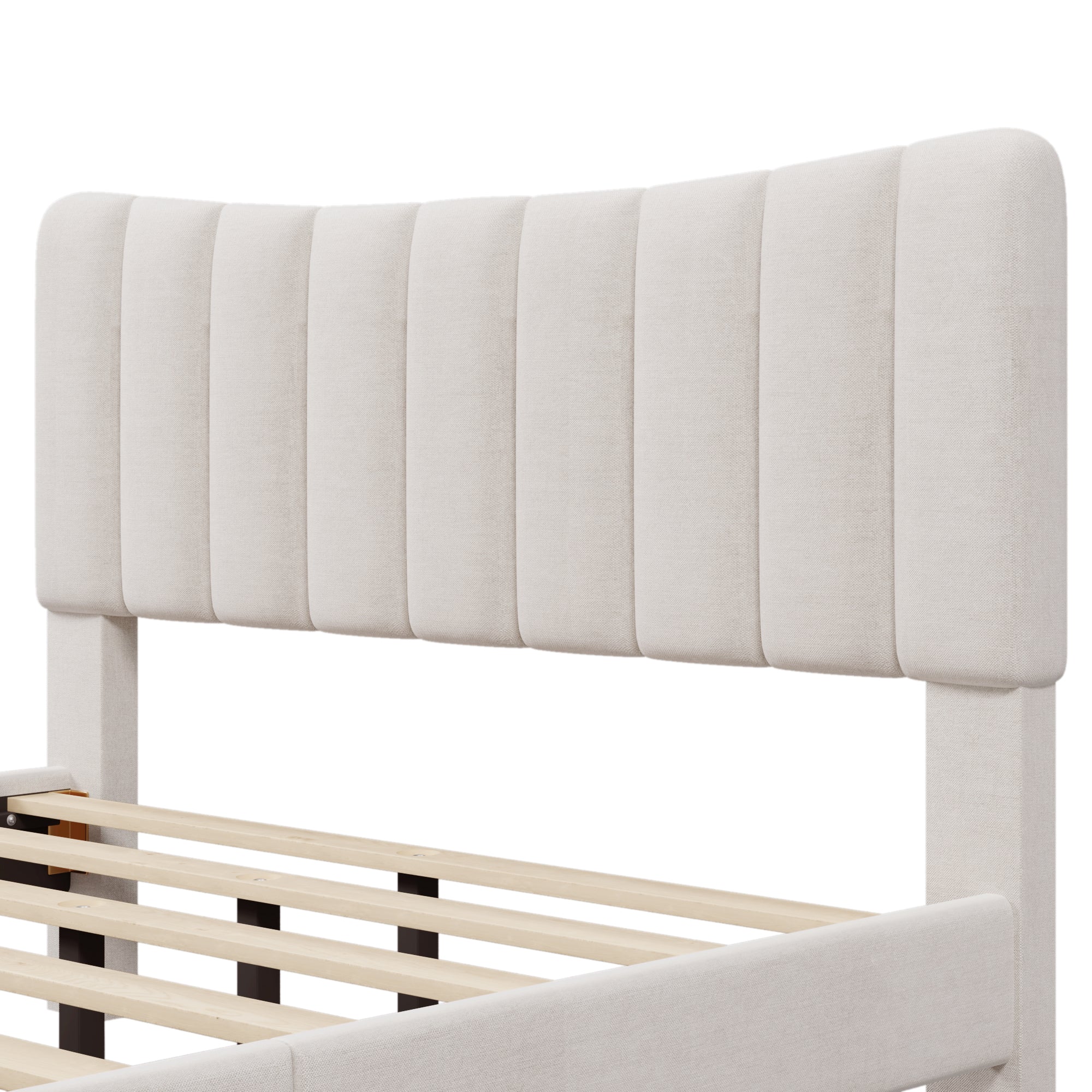 Upholstered Platform Bed Frame with Vertical Channel Tufted Headboard