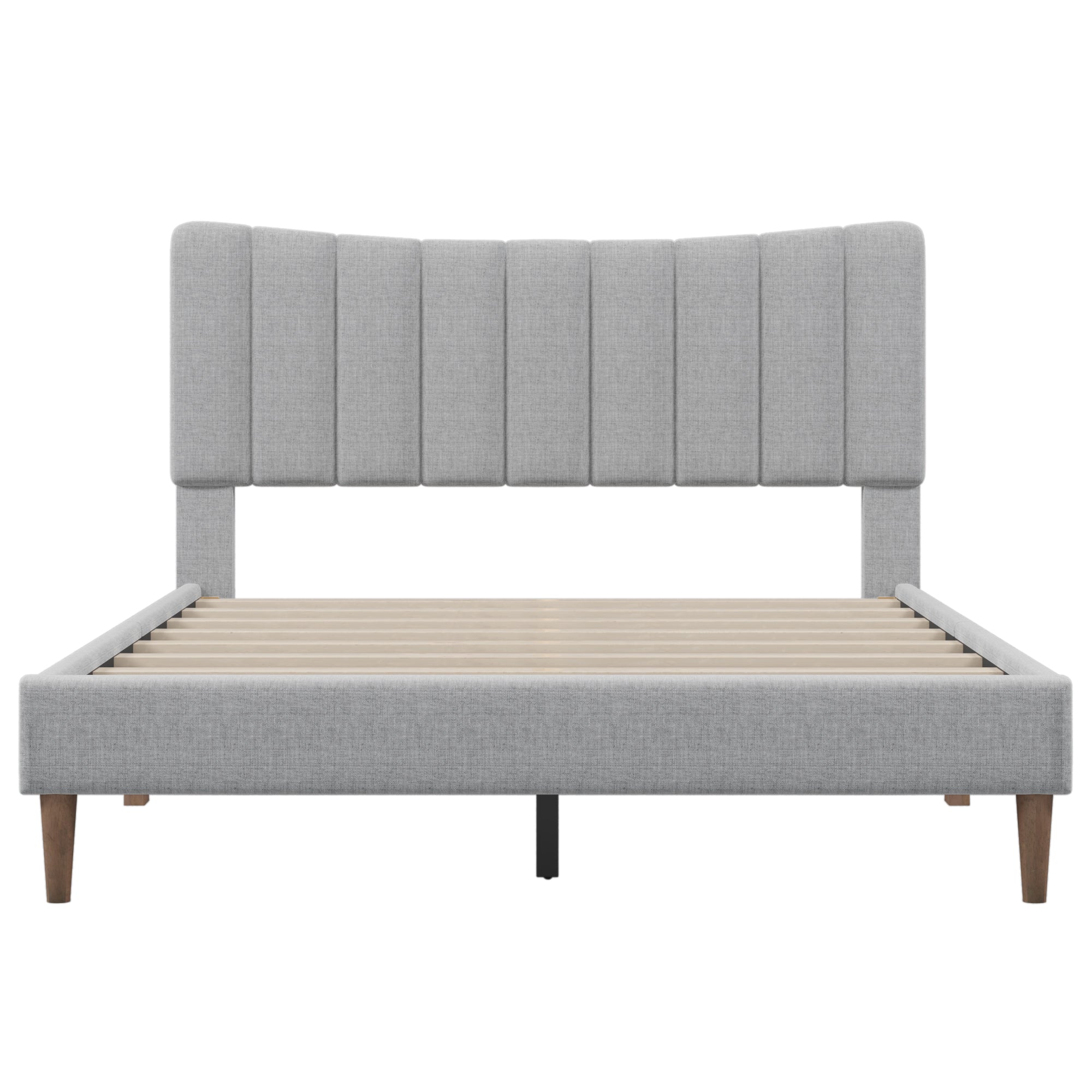 Upholstered Platform Bed Frame with Vertical Channel Tufted Headboard