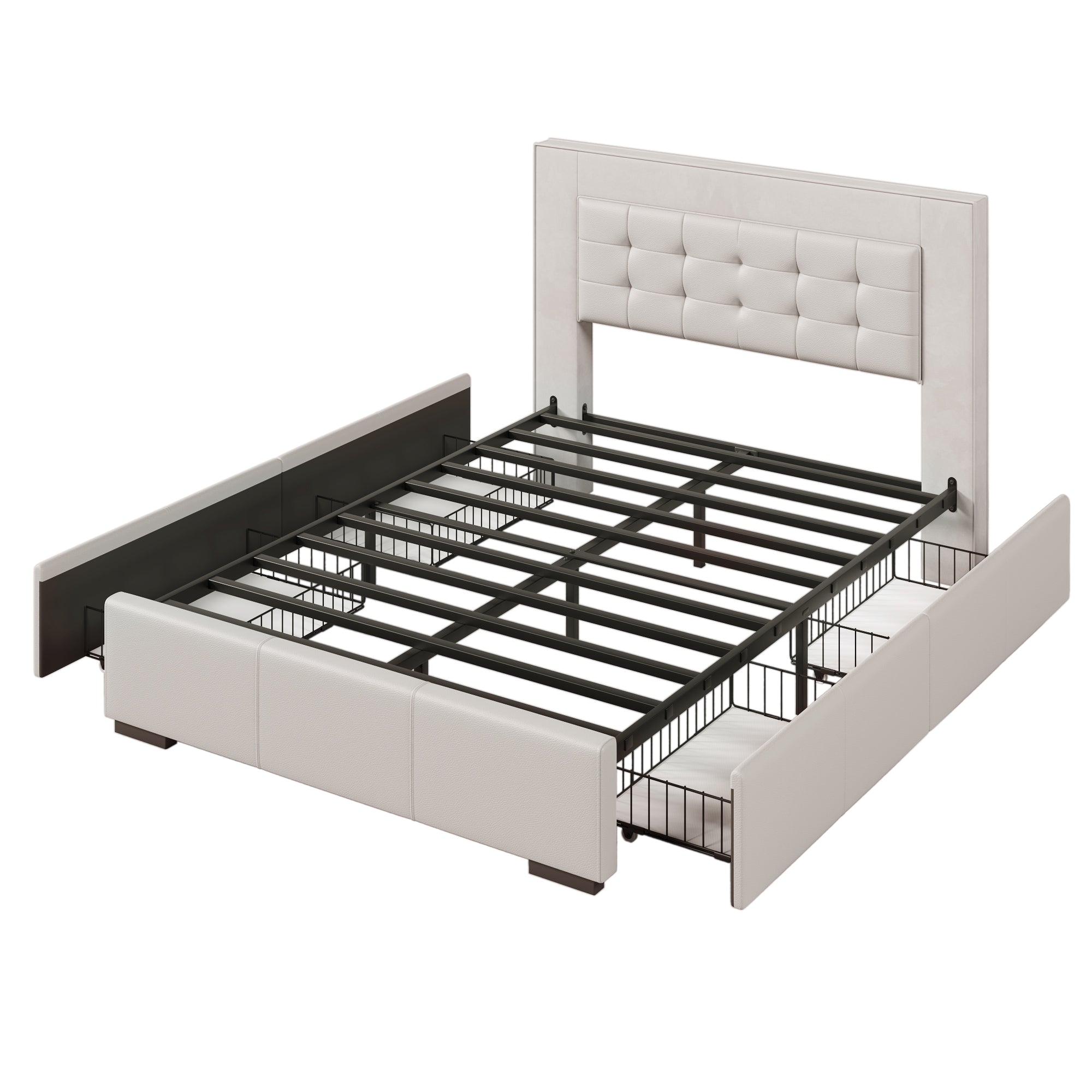 Upholstered Queen Platform Bed Frame with Four Drawers