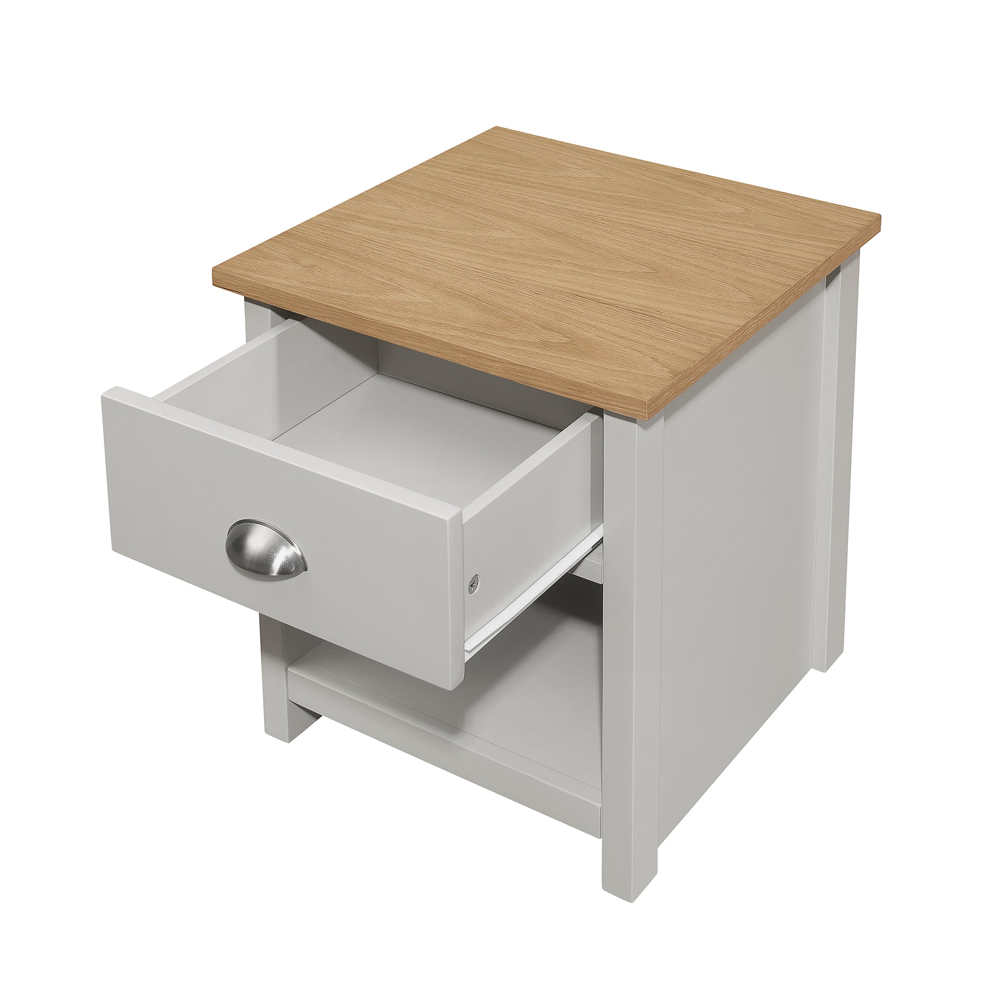 1-Drawer Solid wood and MDF and Oak Veneer Nightstand in Grey