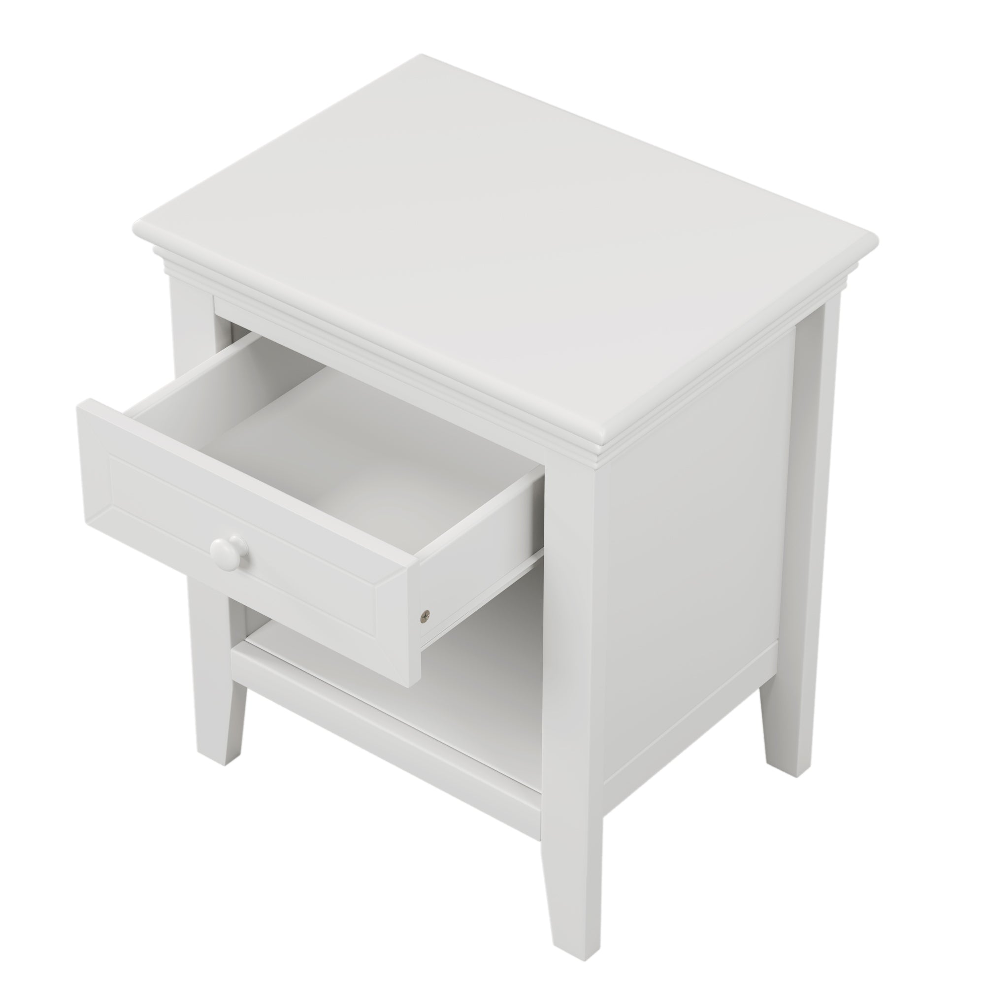 1-Drawer Solid Wood Nightstand in White