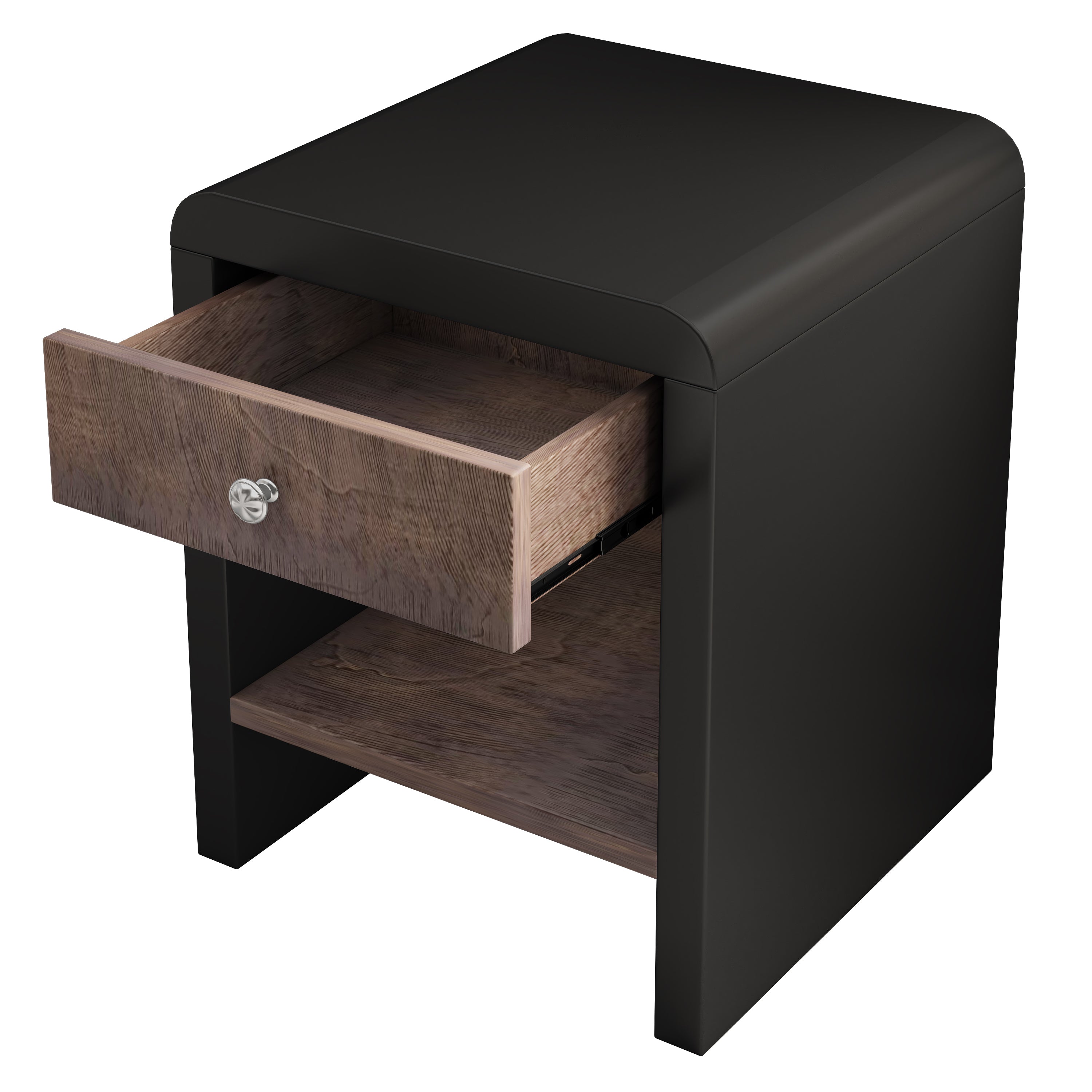 1-Drawer MDF Nightstand in Walnut and Black