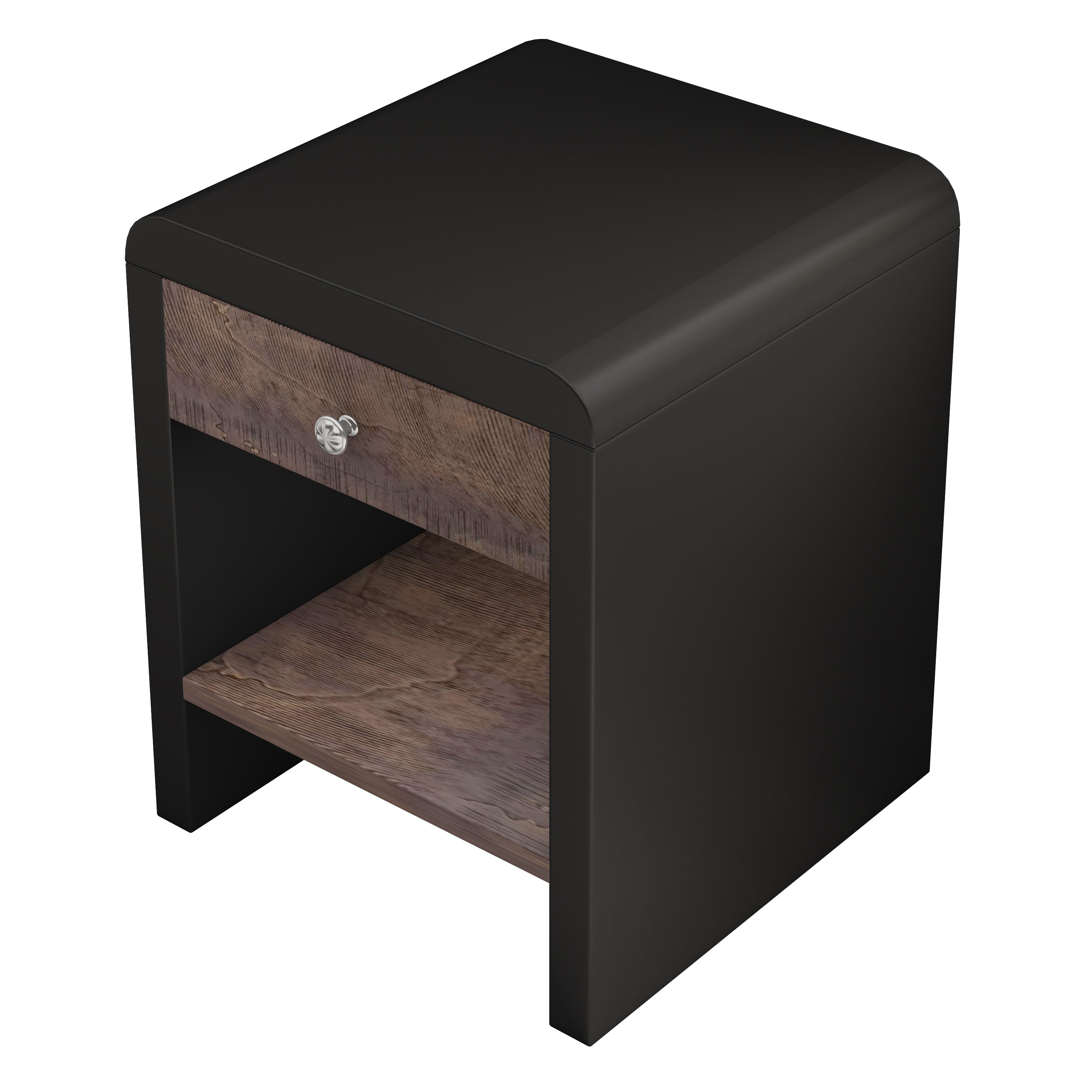 1-Drawer MDF Nightstand in Walnut and Black