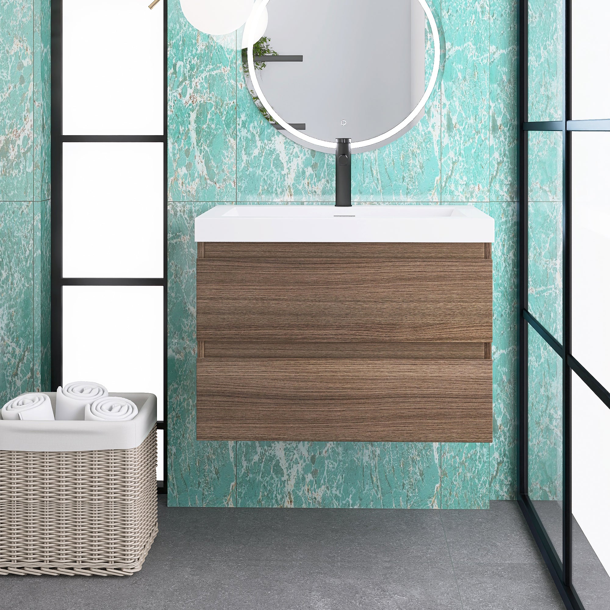 Staykiwi Wall-Mounted 2-drawer Bathroom Vanity Set with Integrated Resin Sink