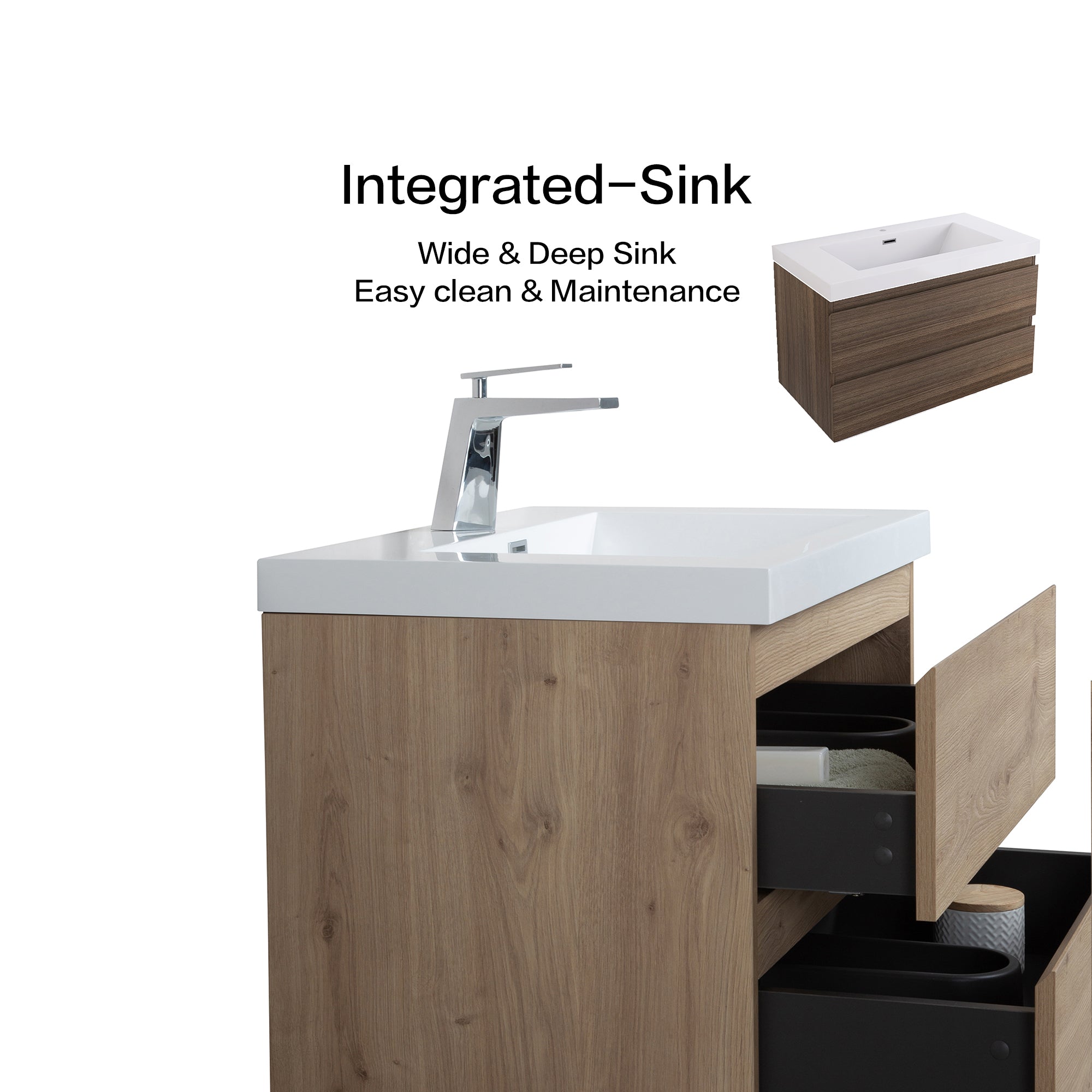 Staykiwi Wall-Mounted 2-drawer Bathroom Vanity Set with Integrated Resin Sink