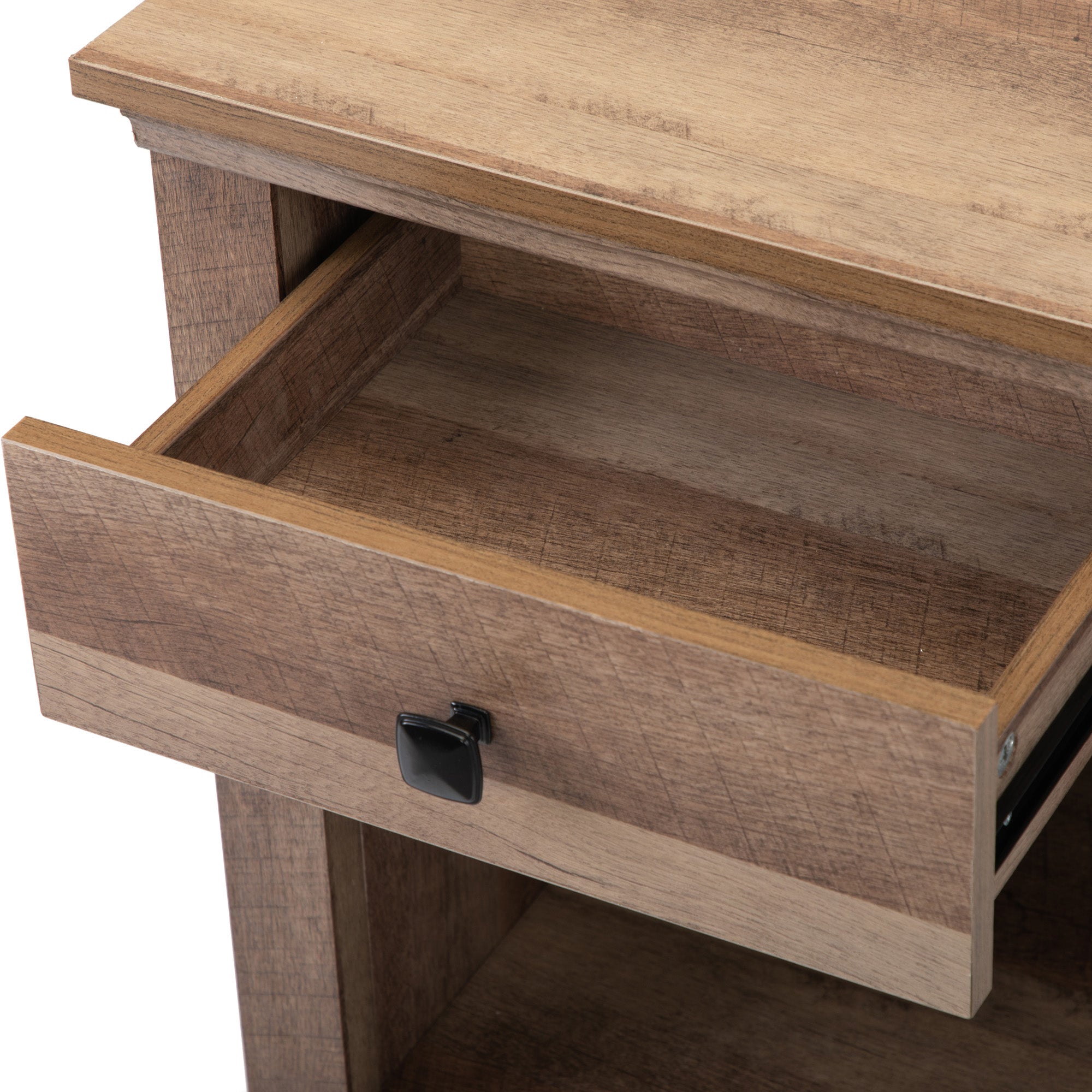 1-Drawer Wood Nightstand with USB Ports and Open Shelf