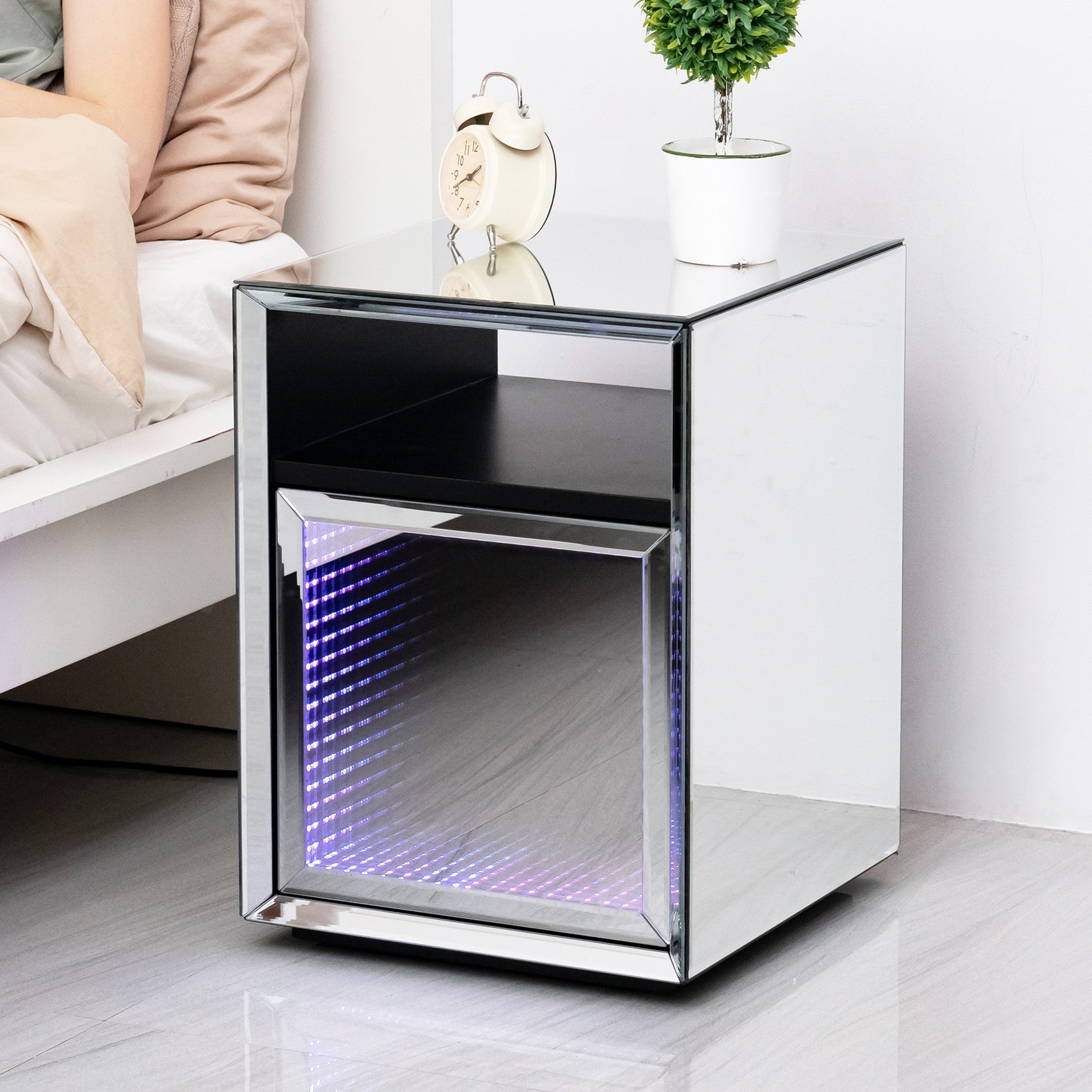 1-Drawer Wood Nightstand with LED lights