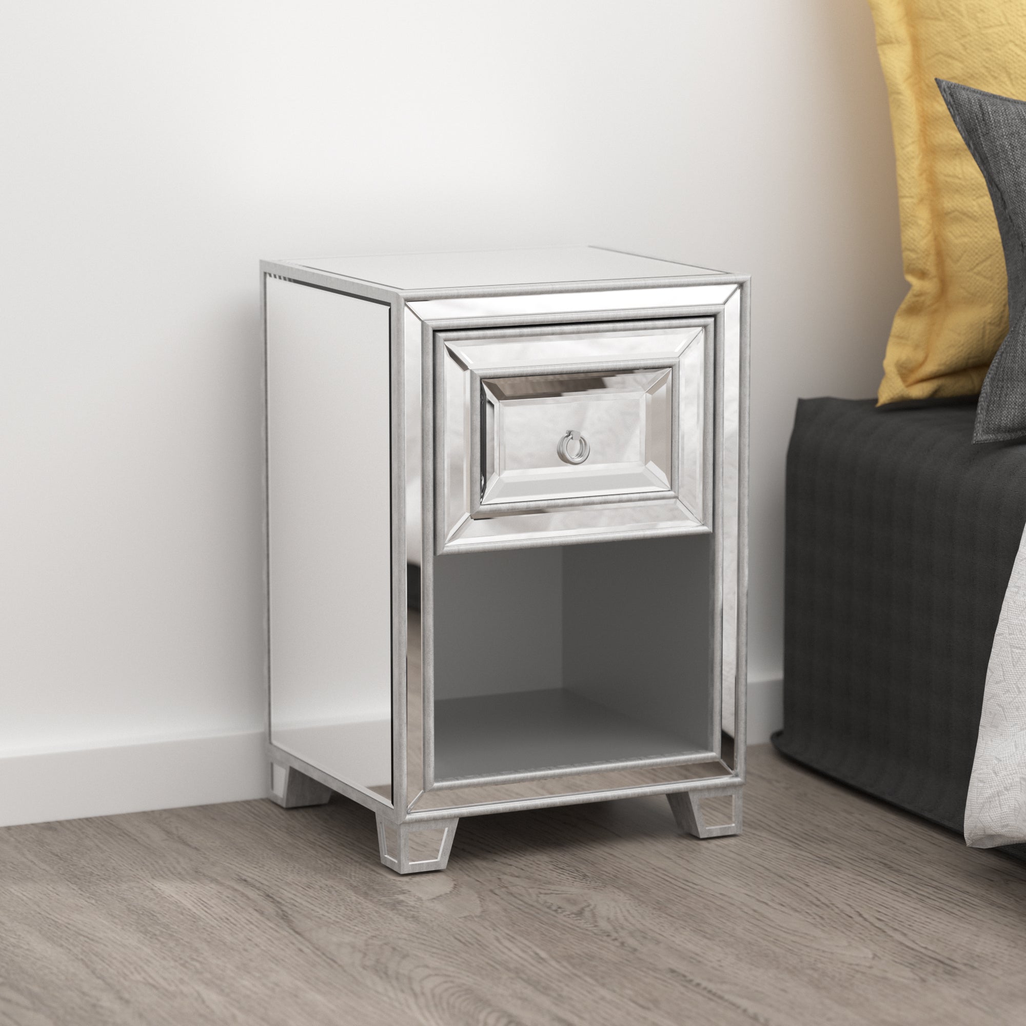 1-Drawer Wood Nightstand with Open Storage