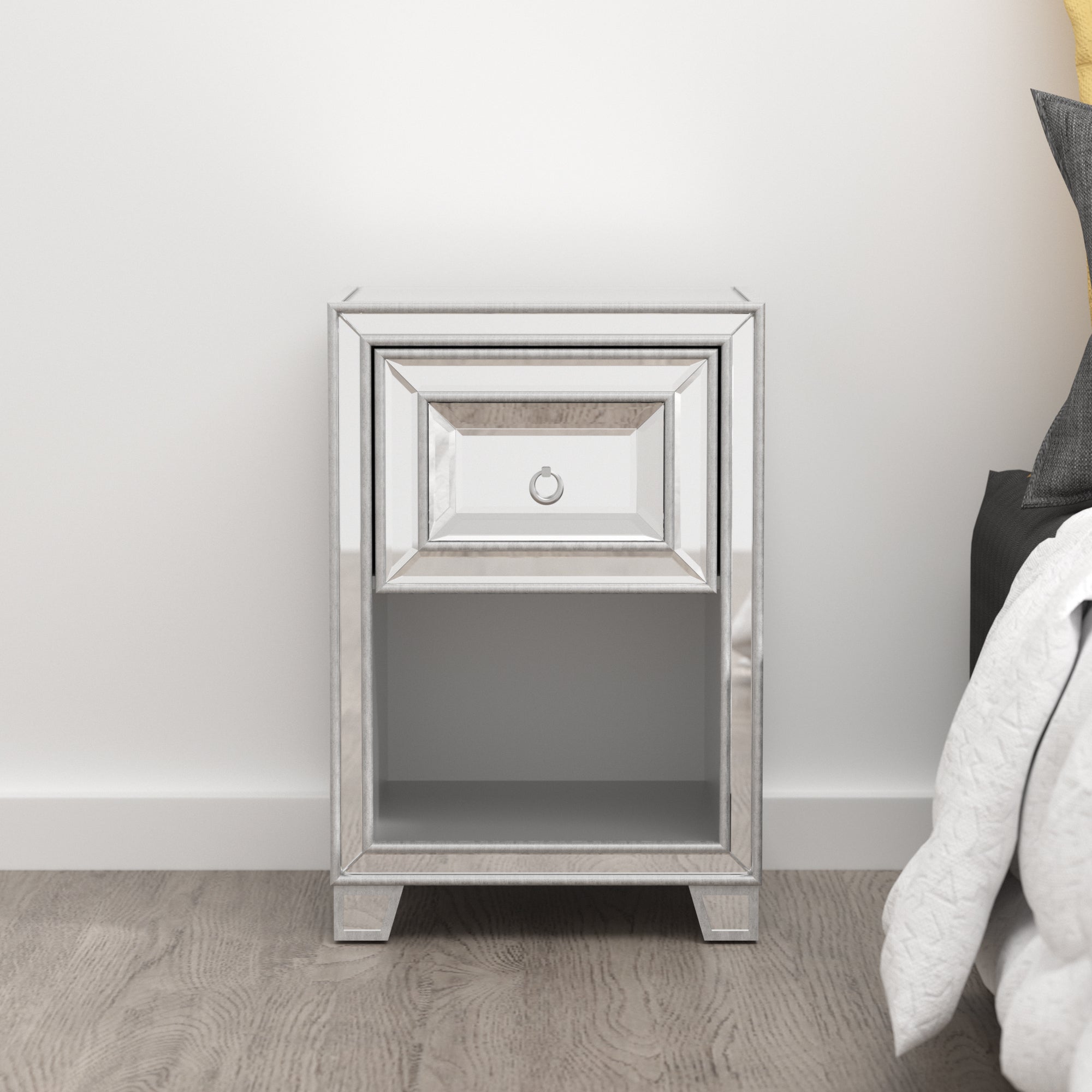 1-Drawer Wood Nightstand with Open Storage