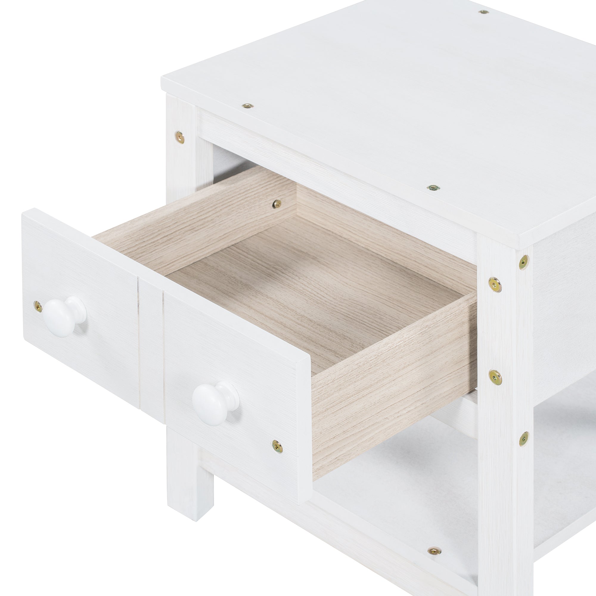 1-Drawer Wood Nightstand with Open Shelf (Set of 2)
