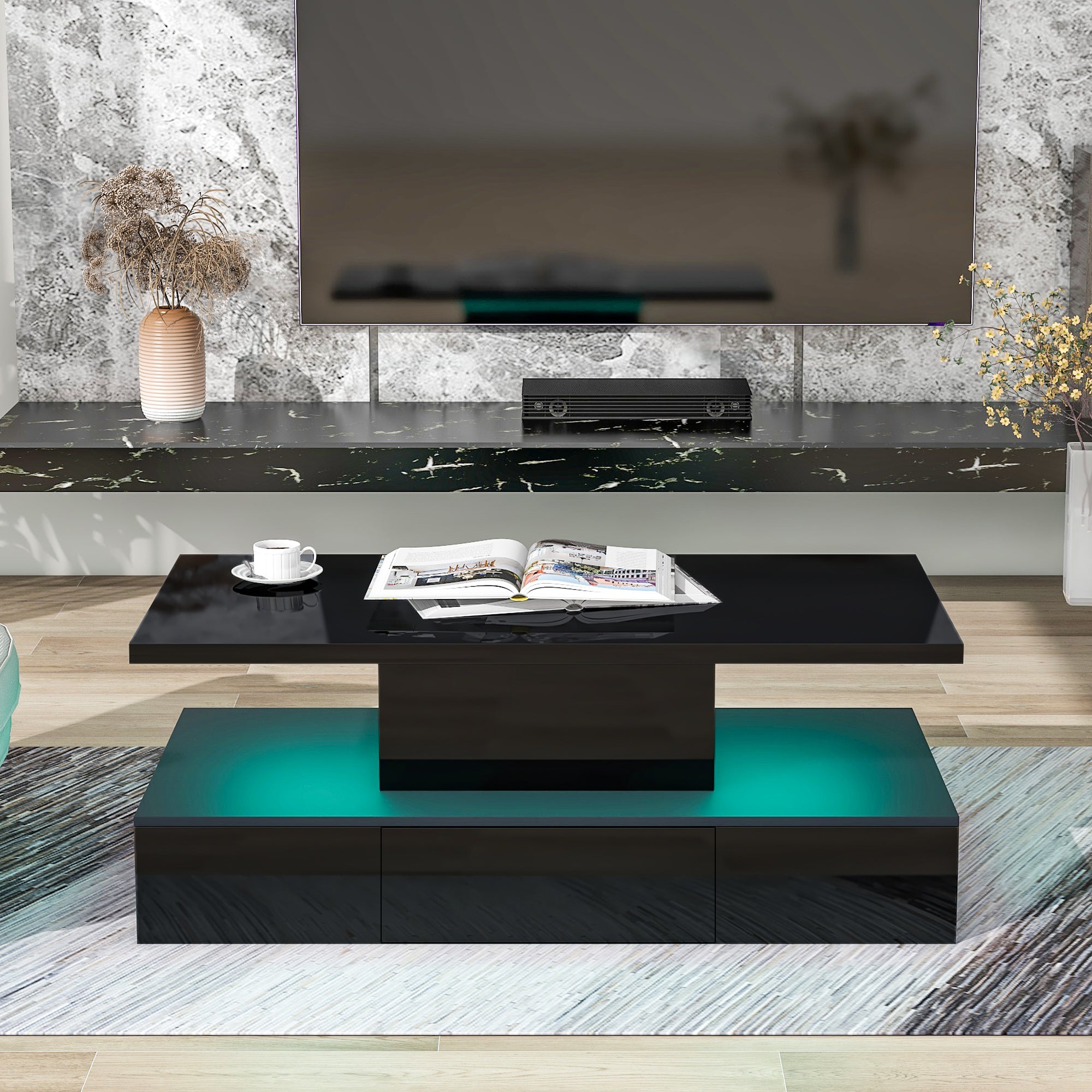 1-Drawer Coffee Table with 16 colors LED Light