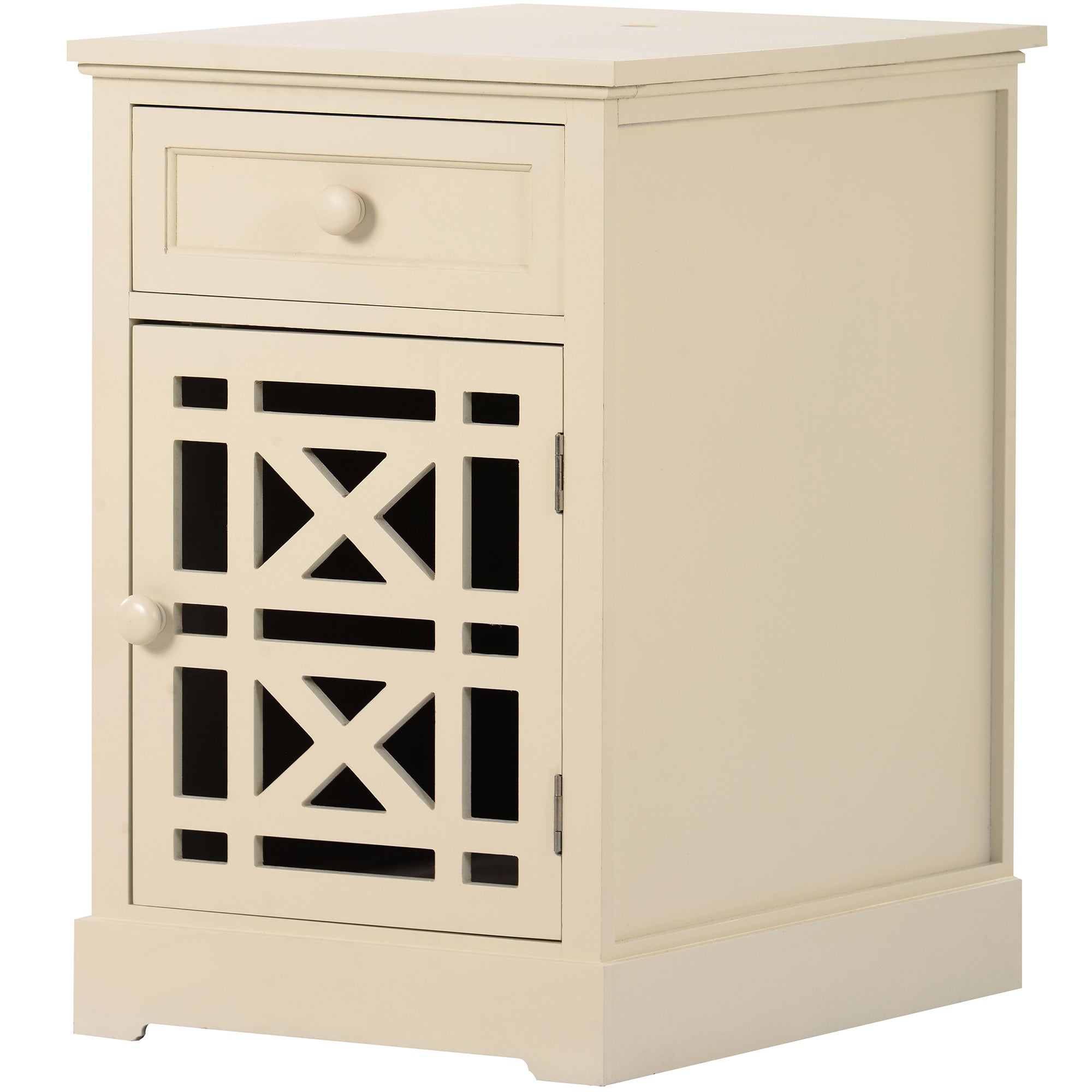 1-Drawer Solid Wood End Table with USB Port