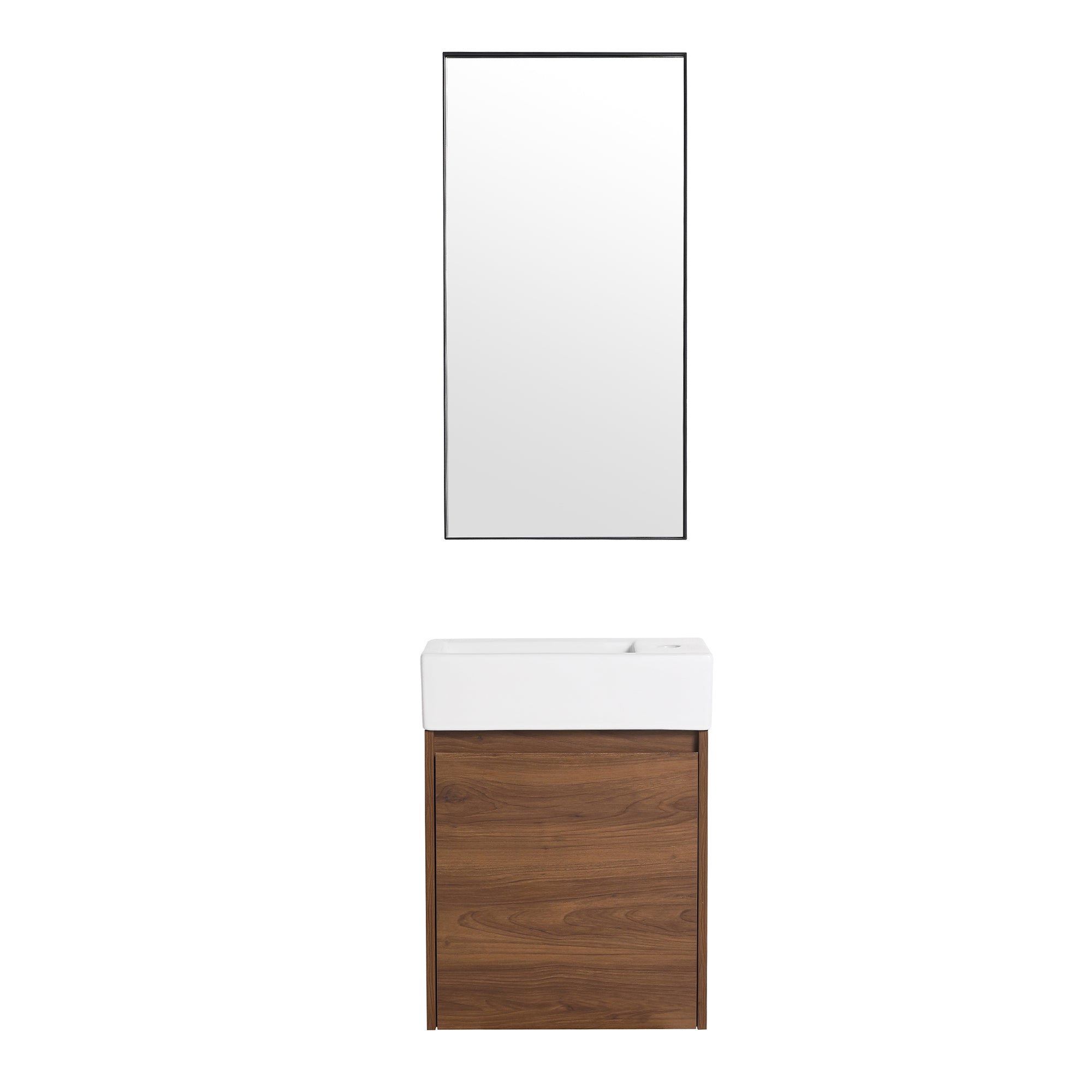 18 in. Plywood Wall Mounted Bathroom Vanity Set in Brown Ebony with Integrated Ceramic Sink