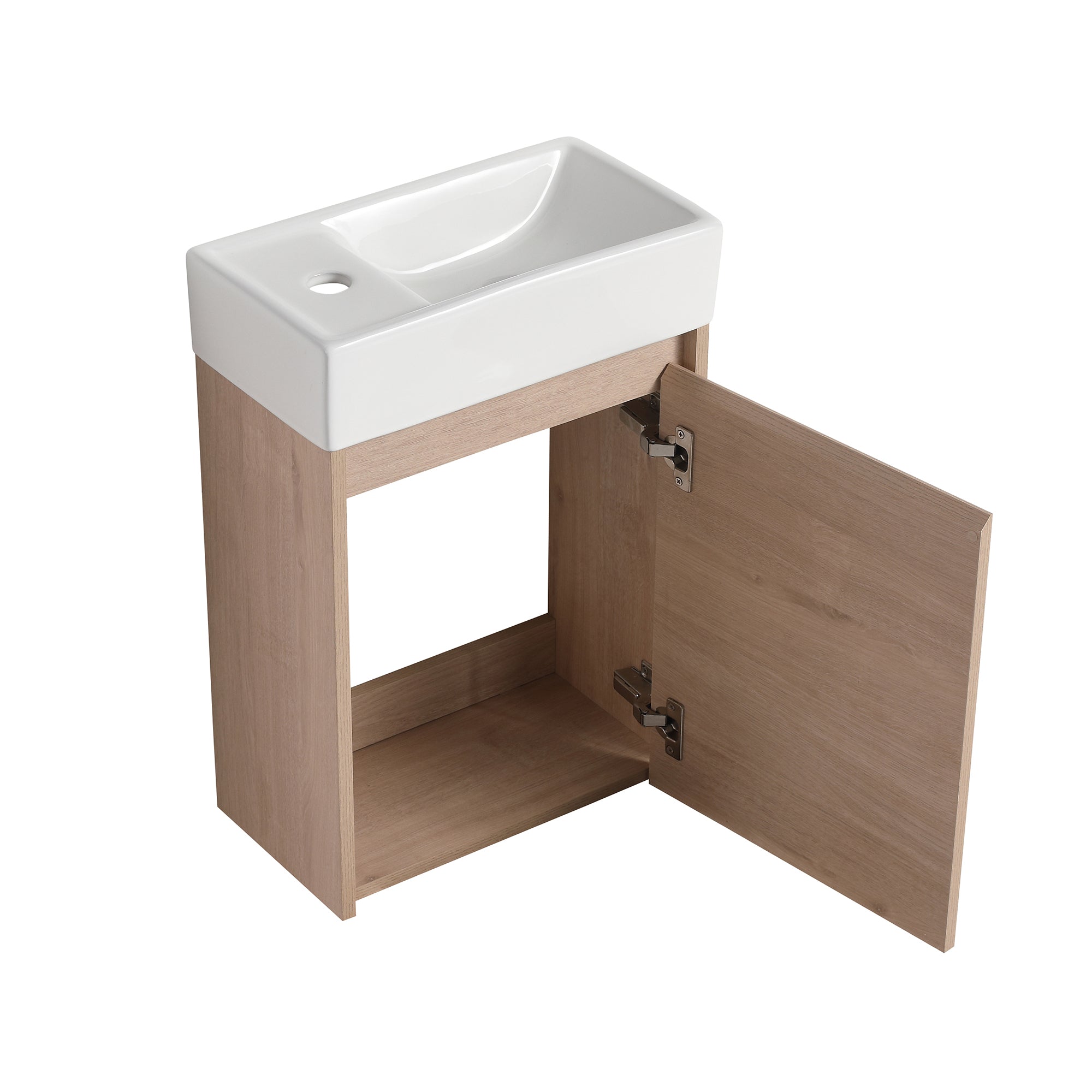 16 in. Plywood Wall Mounted Bathroom Vanity Set in Plain Light Oak with Integrated Ceramic Sink
