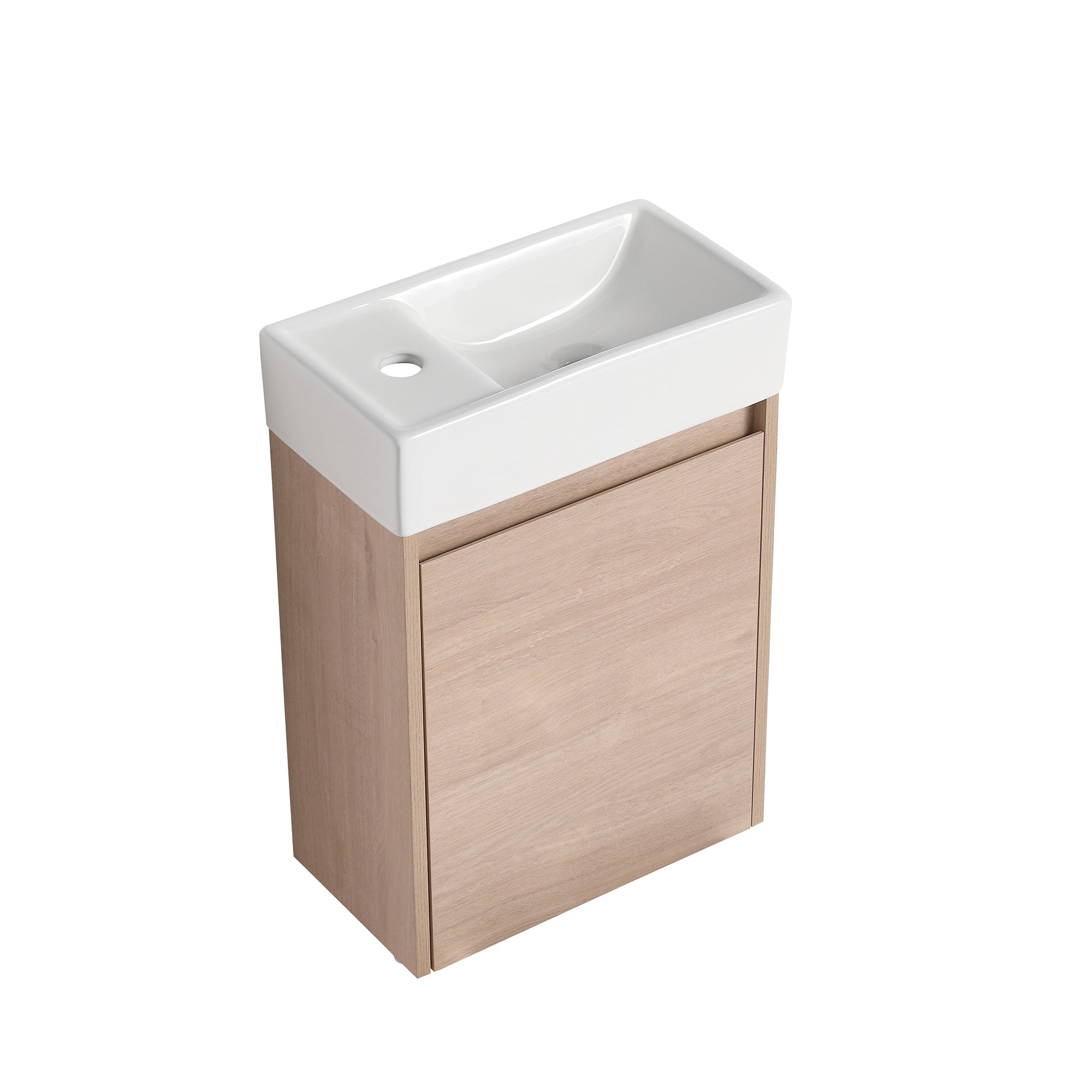 16 in. Plywood Wall Mounted Bathroom Vanity Set in Plain Light Oak with Integrated Ceramic Sink