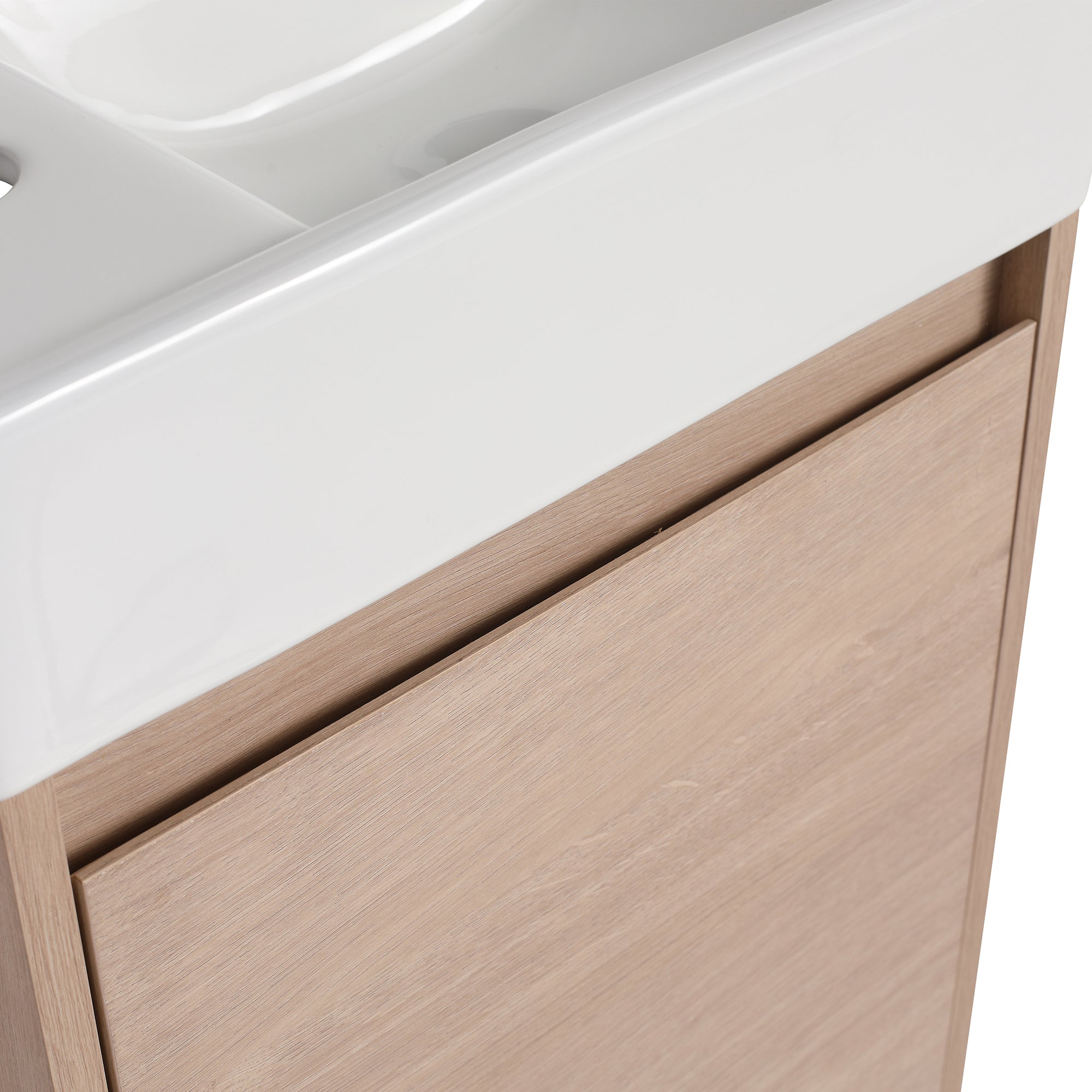 16 in. Plywood Freestanding Bathroom Vanity Set in Plain Light Oak with Integrated Ceramic Sink