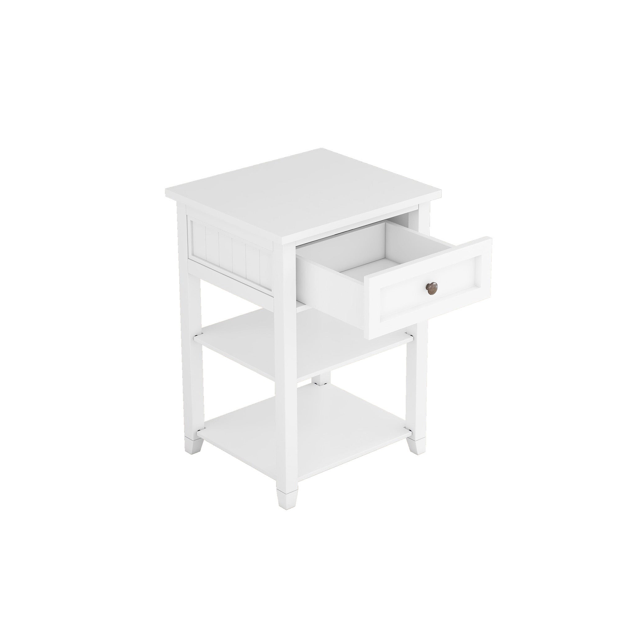 1-Drawer Wood Nightstand with Exterior Shelves