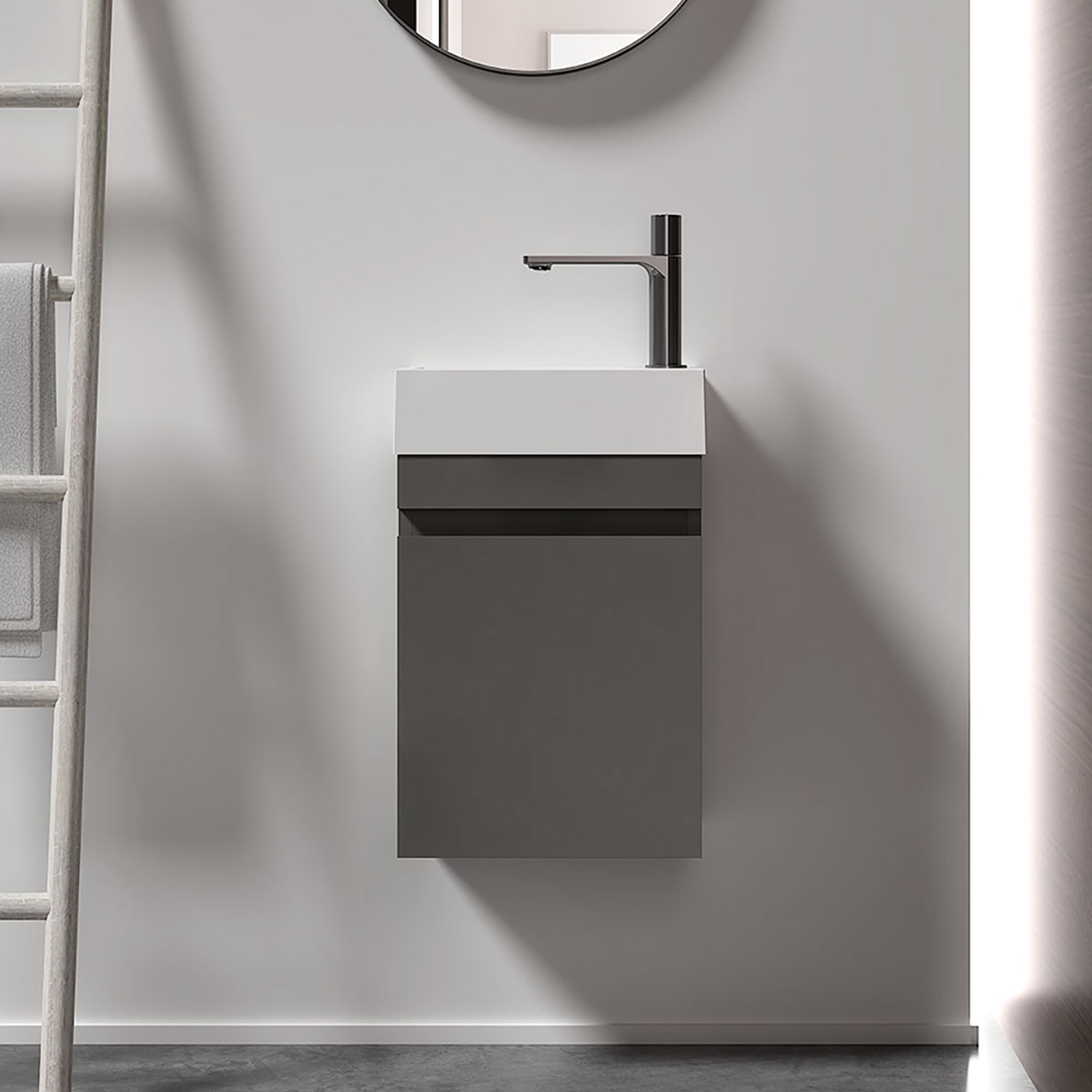 Wall-Mounted Bathroom Vanity Set in Grey with White Integrated Artificial Stone Sink