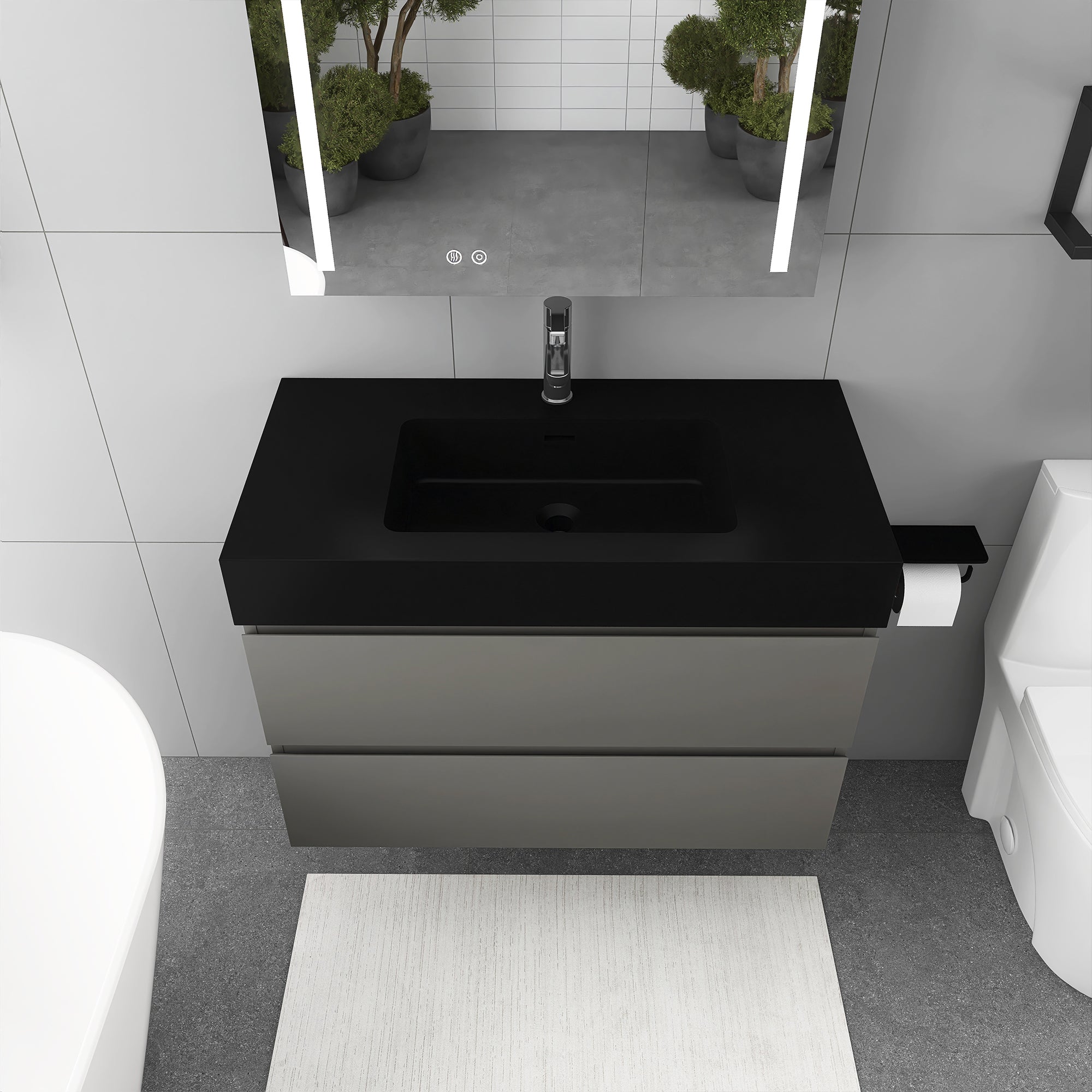Staykiwi Wall-Mounted Bathroom Vanity Set with Black Integrated Solid Surface Sink