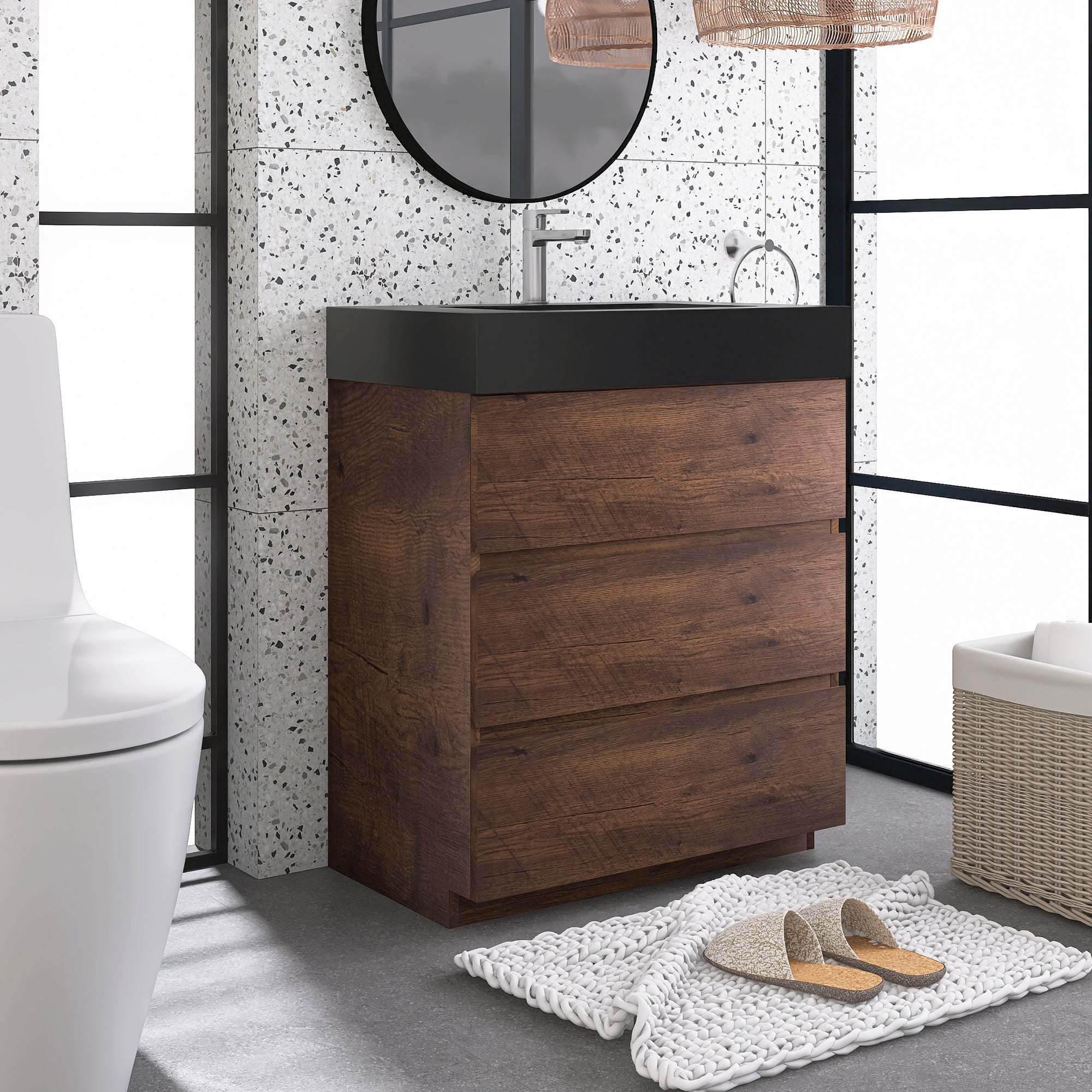 Staykiwi Freestanding Bathroom Vanity Set with Integrated Solid Surface Sink