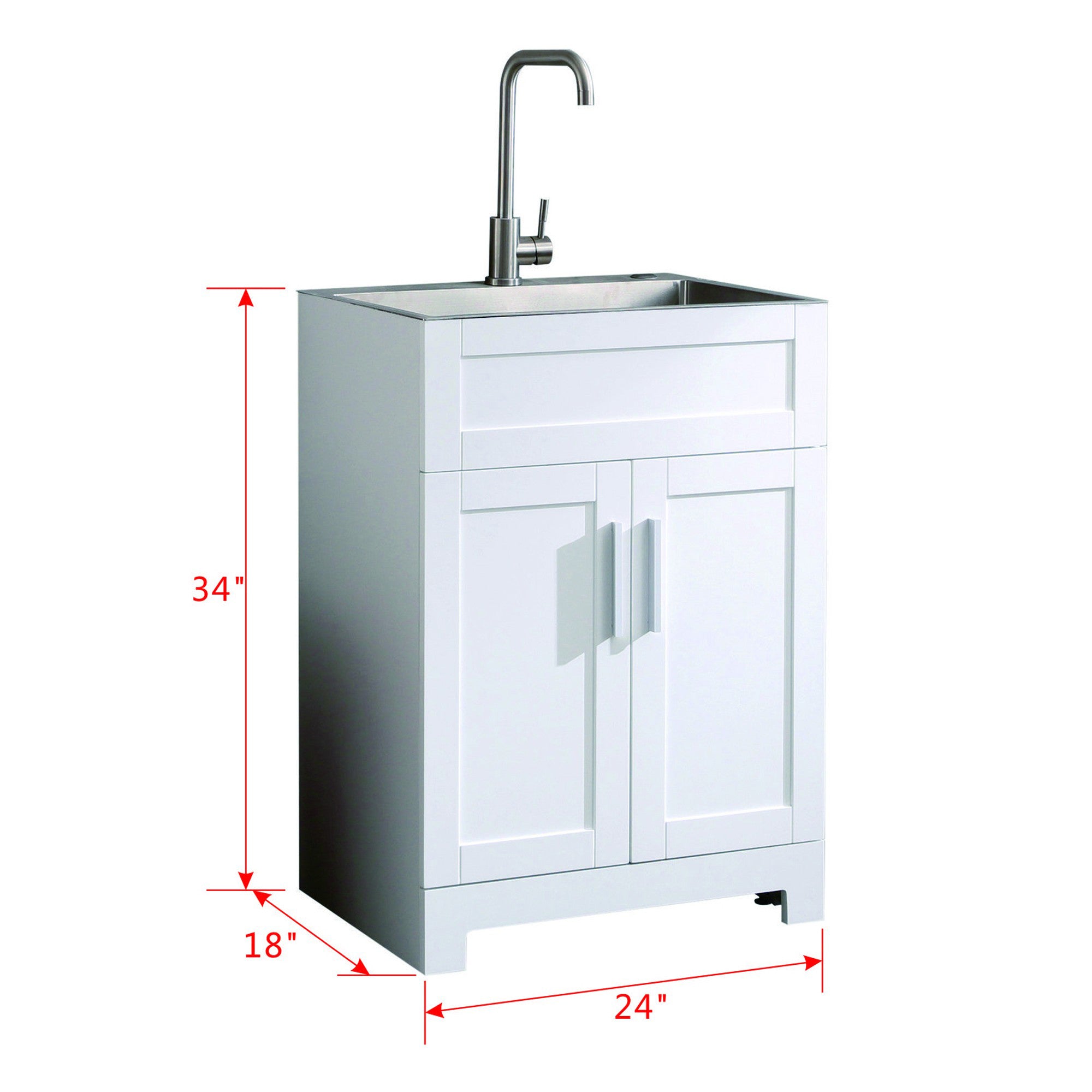 34" Tall Wood 2-door Laundry Tub Cabinet with sink and Faucet