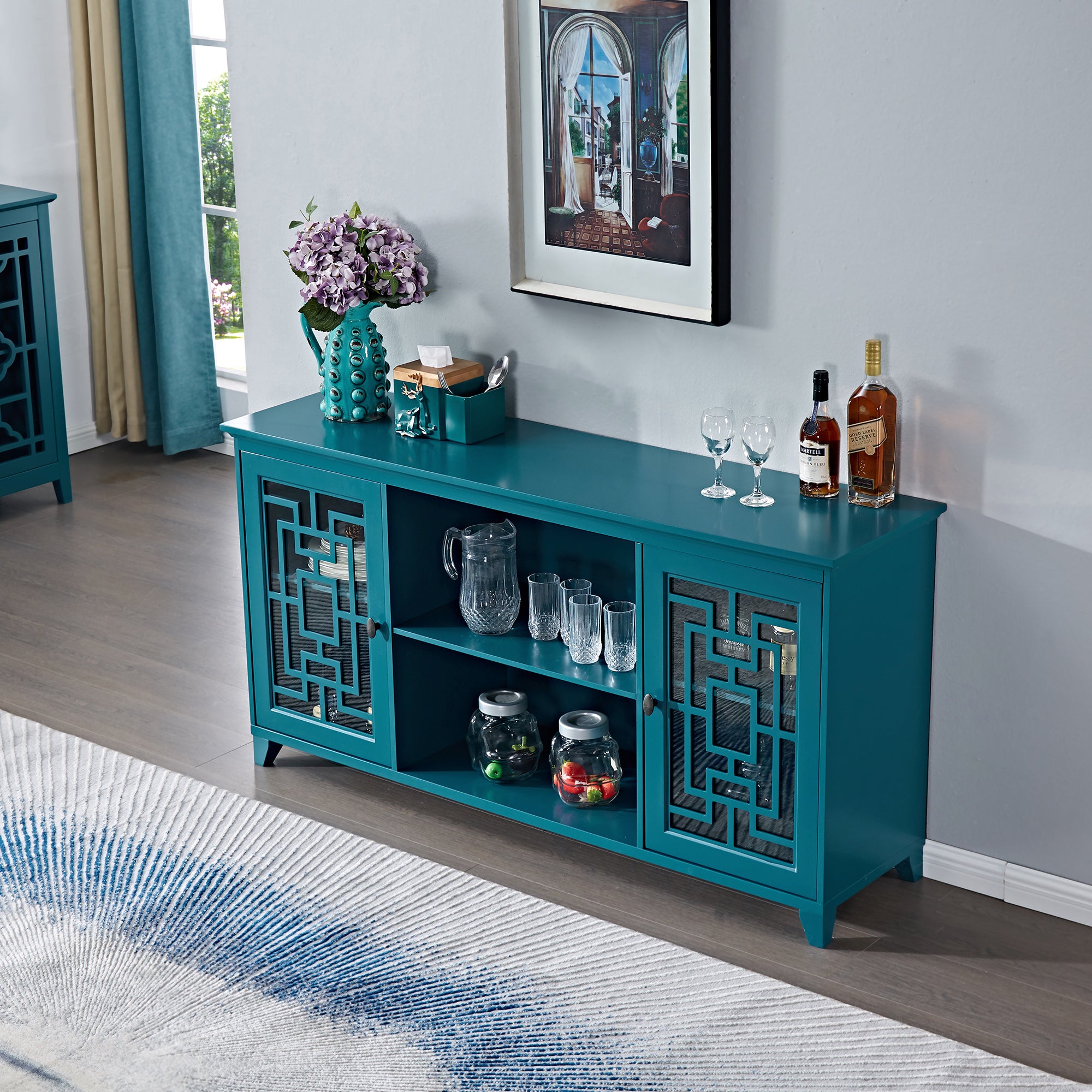 60" Wide Wood 2-door Sideboard with Exterior Shelves