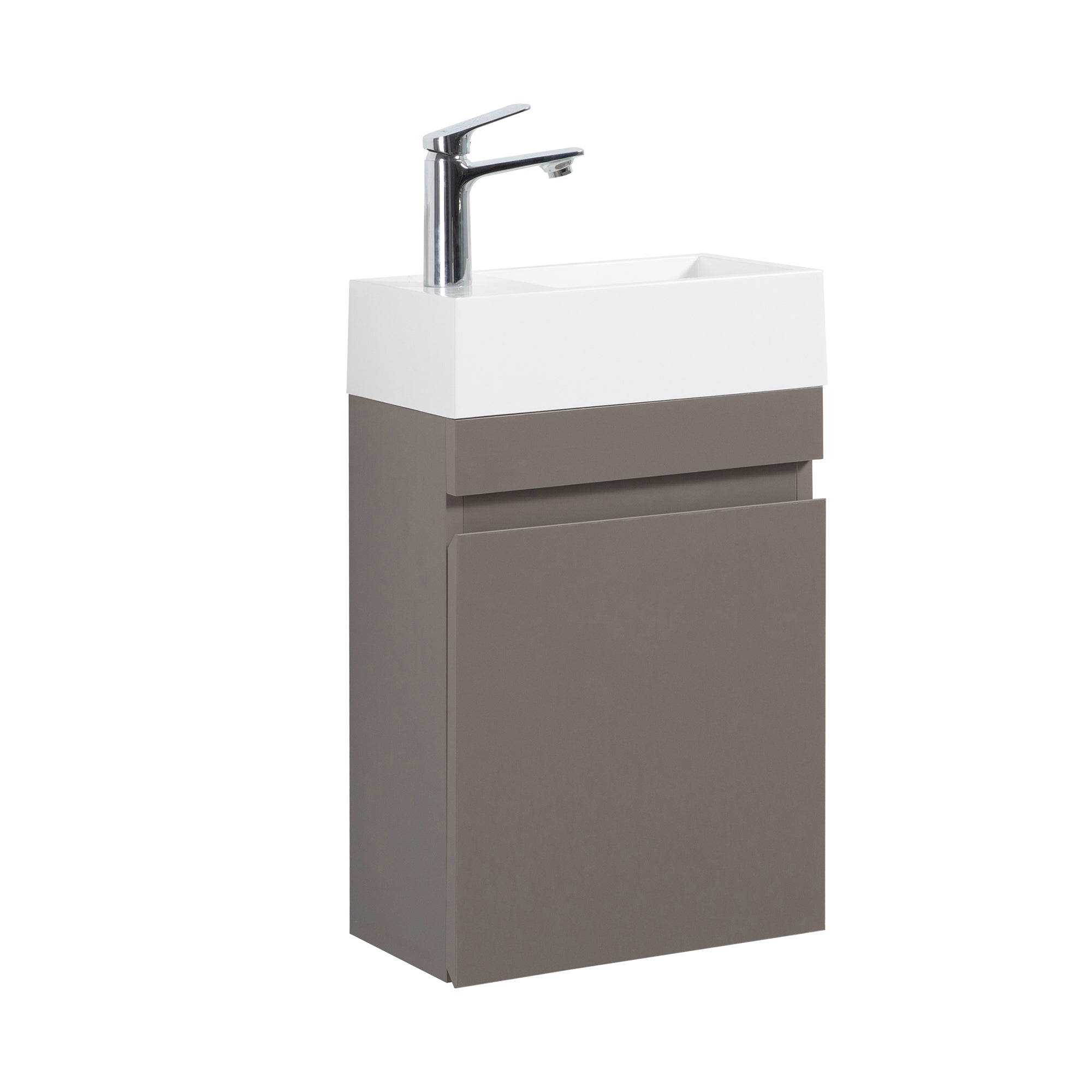Wall-Mounted Bathroom Vanity Set in Grey with White Integrated Artificial Stone Sink